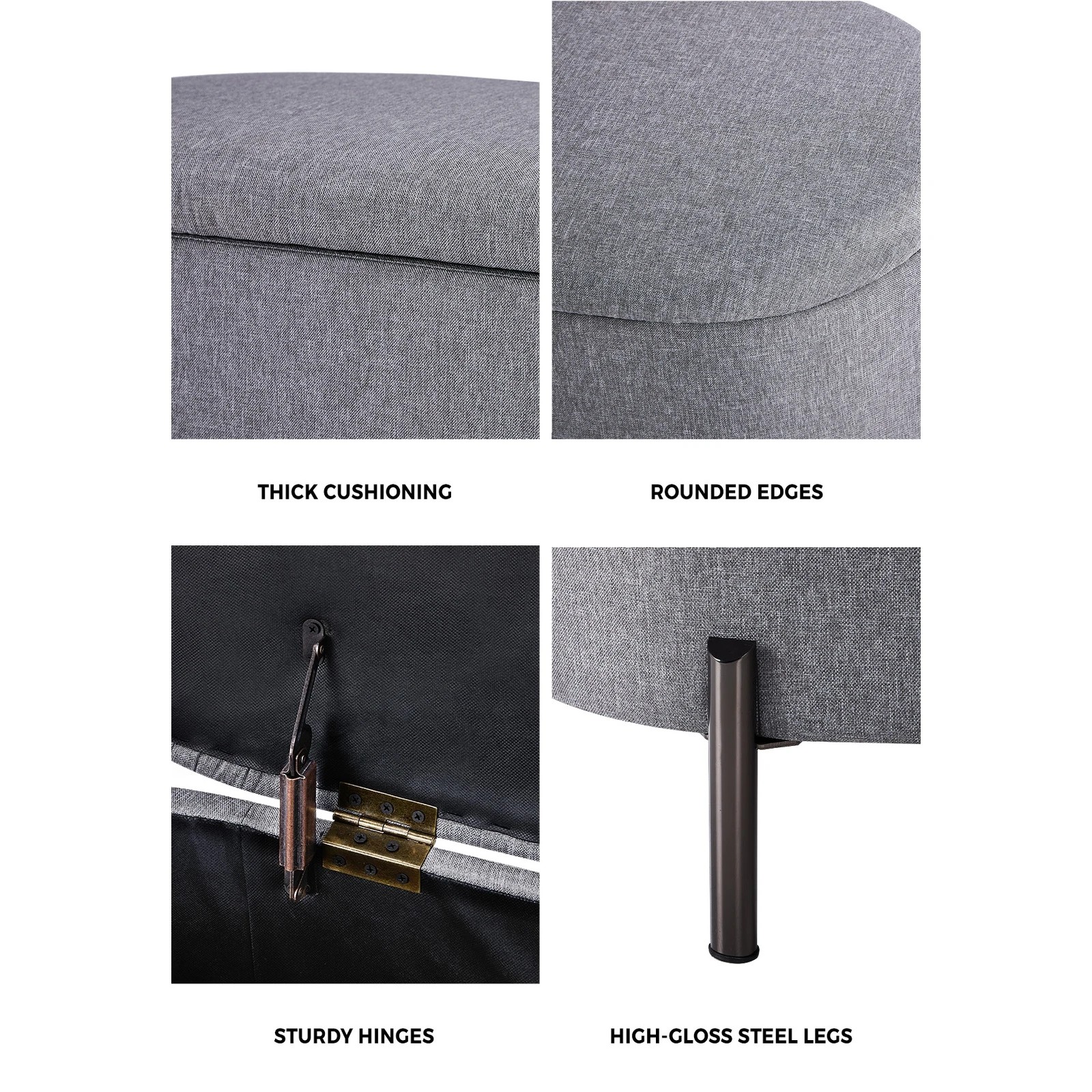 4 Oikiture Storage Ottoman Bench Oval Footstool Blanket Box Chest Toy Linen
 - Grey, 4 of 10