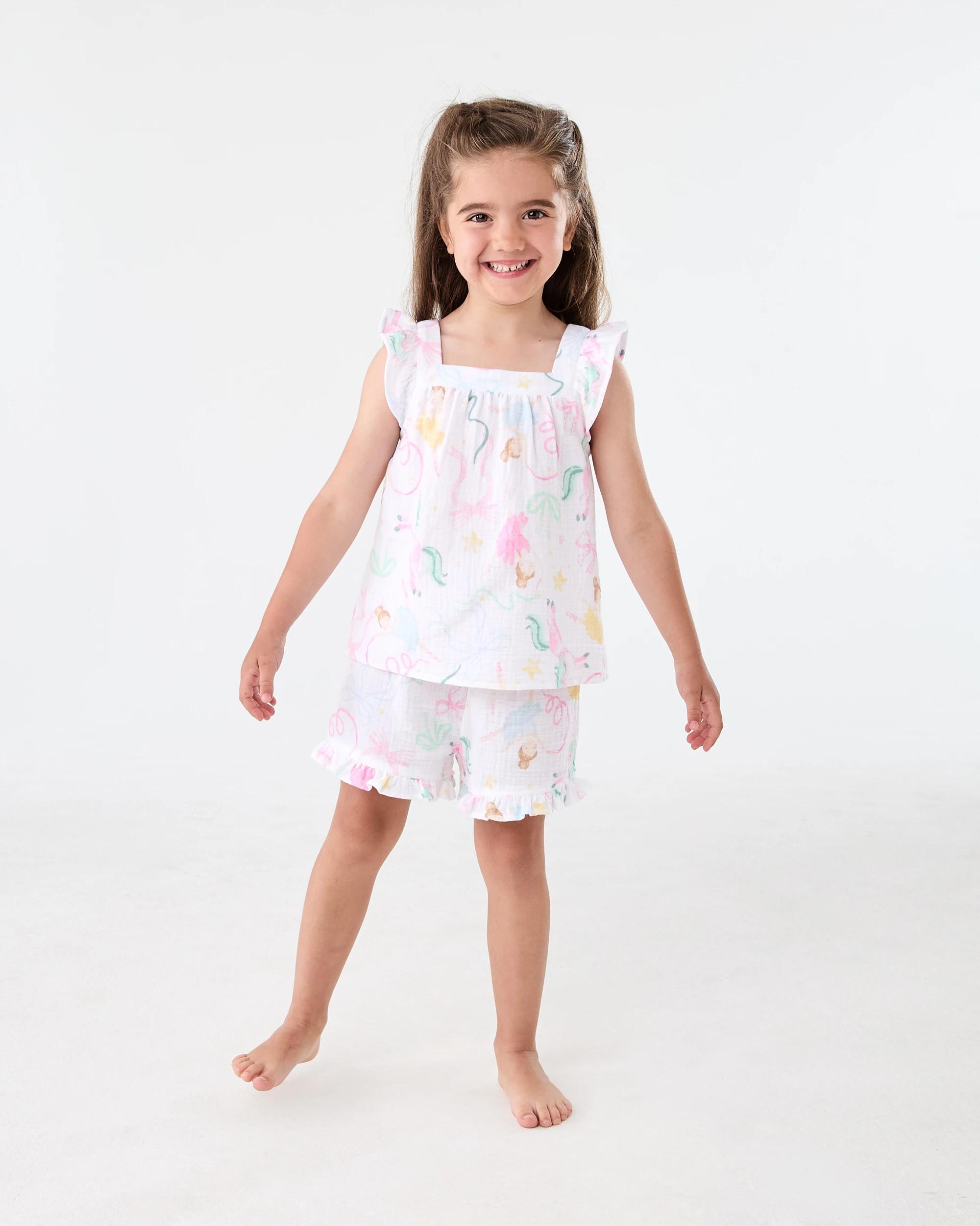 1 Short Sleeve Woven Frill Pyjama Set Wht Balb, 1 of 6