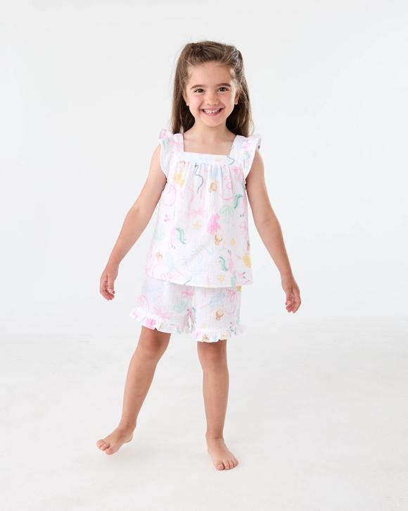 Short Sleeve Woven Frill Pyjama Set