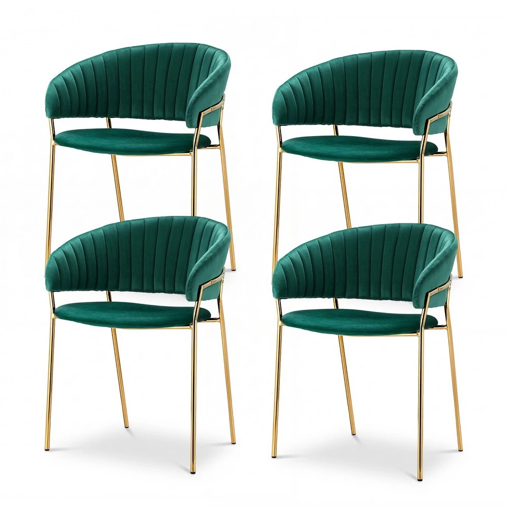 1 Artiss Dining Chairs Set of 4 Velvet Hollow Armchair - Green, 1 of 6