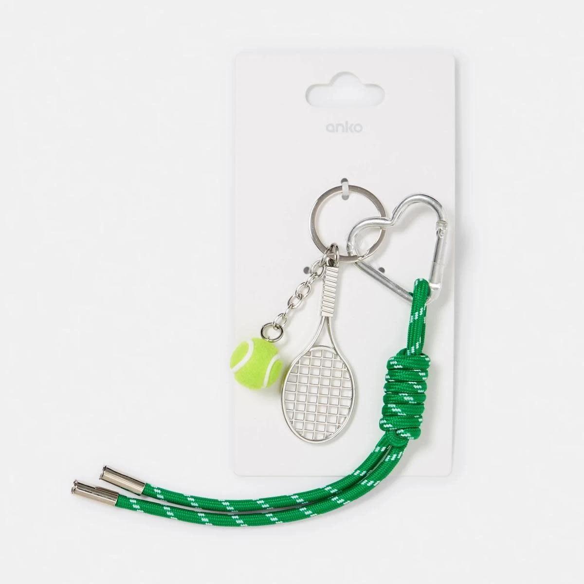 3 Tennis Theme Bag Charm Keyring - Silver Tone and Green SILVER, 3 of 3