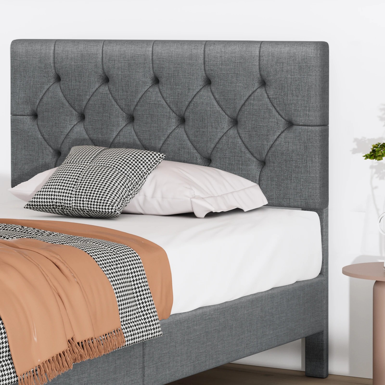 3 Alfordson Bed Frame King Single Tufted Headboard Modern Fabric Meduna - Grey, 3 of 9