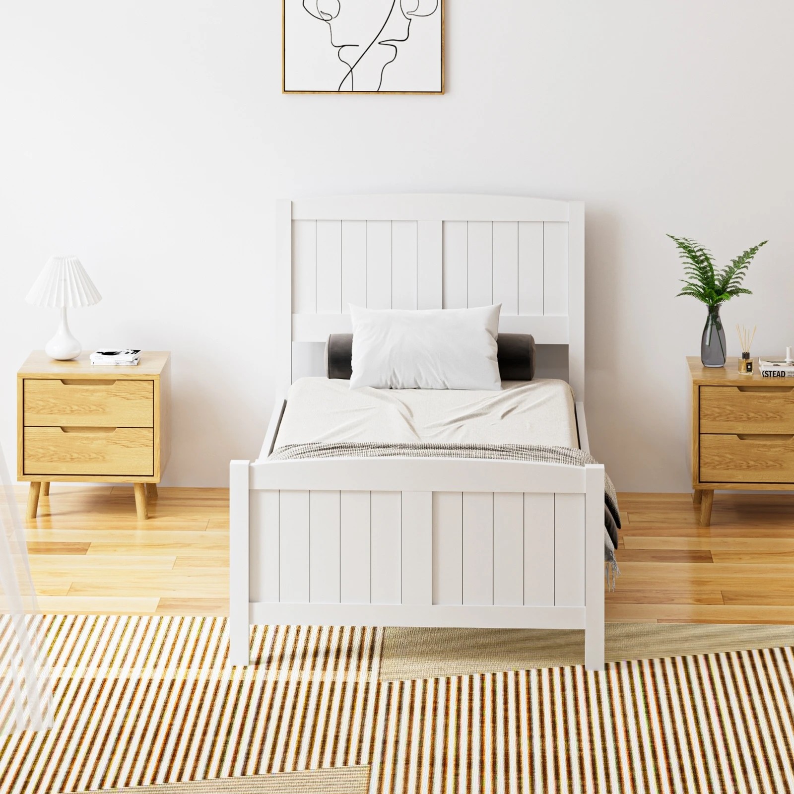 9 Oikiture Bed Frame Singe Size Wooden Base Timber Platform
 - White, 9 of 10