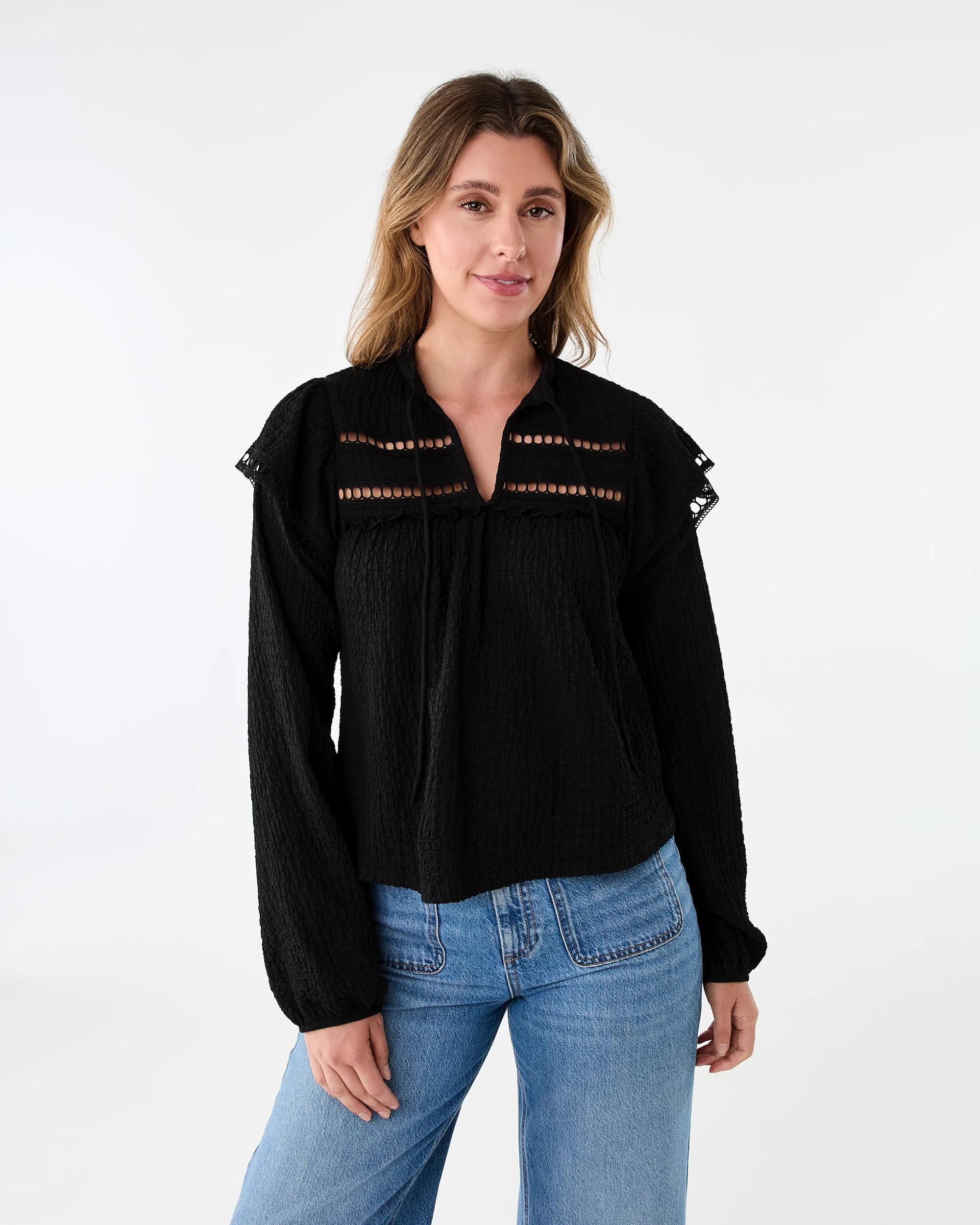 8 Long Sleeve Ruffle Detail Top Black, 8 of 8
