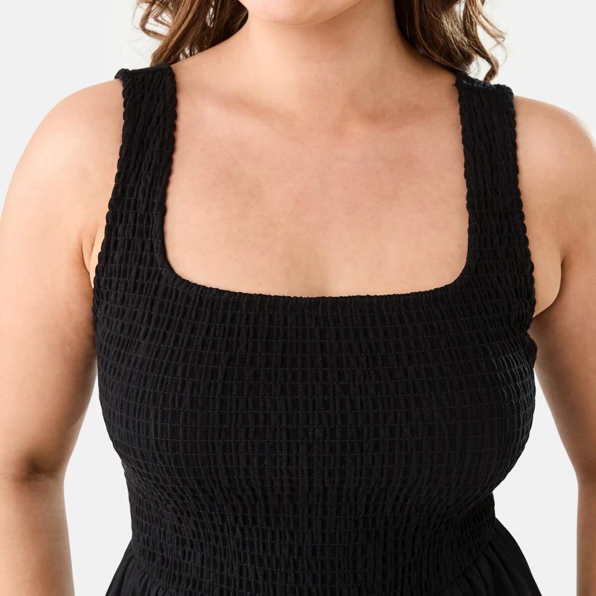 6 Sleeveless Shirred Knit Woven Midi Dress BLACK, 6 of 8