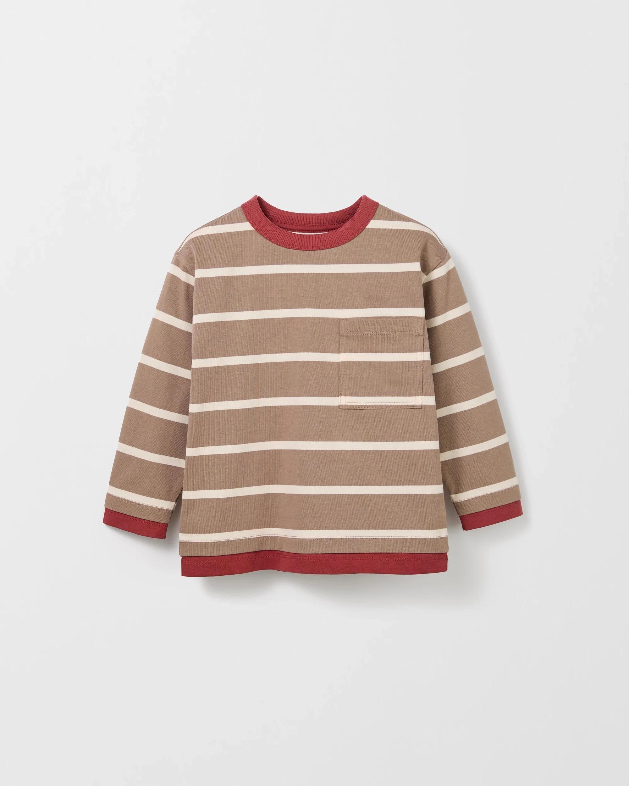 5 Target Kids Australian Cotton Stripe Long Sleeve Pocket T-Shirt TAUPE, 5 of 6
