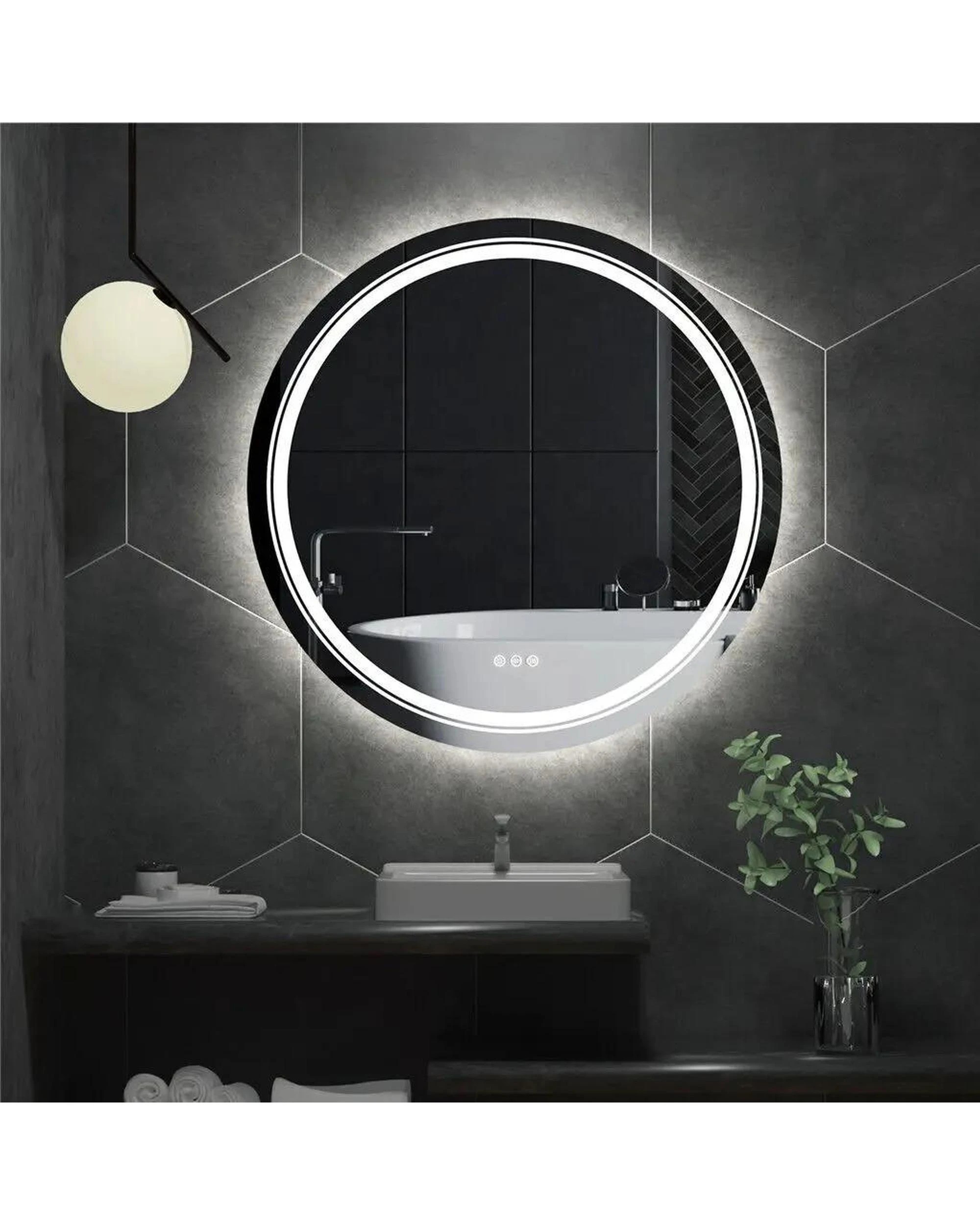 2 OAKORY 90cm Round LED Smart Bathroom Mirror Front and Backlit Anti-Fog Dimmable, 2 of 4