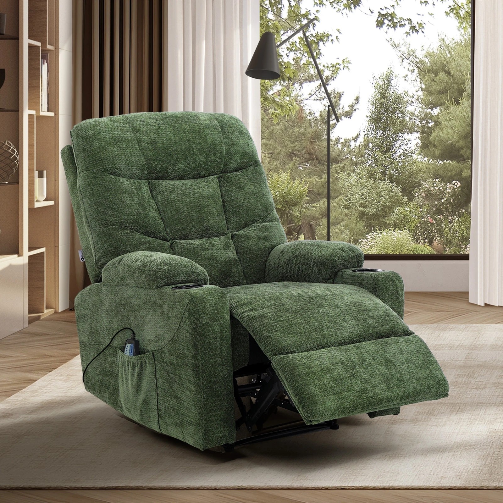 3 Oikiture Recliner Chair Electric Massage Chair Lounge Heated Polyester - Green, 3 of 6
