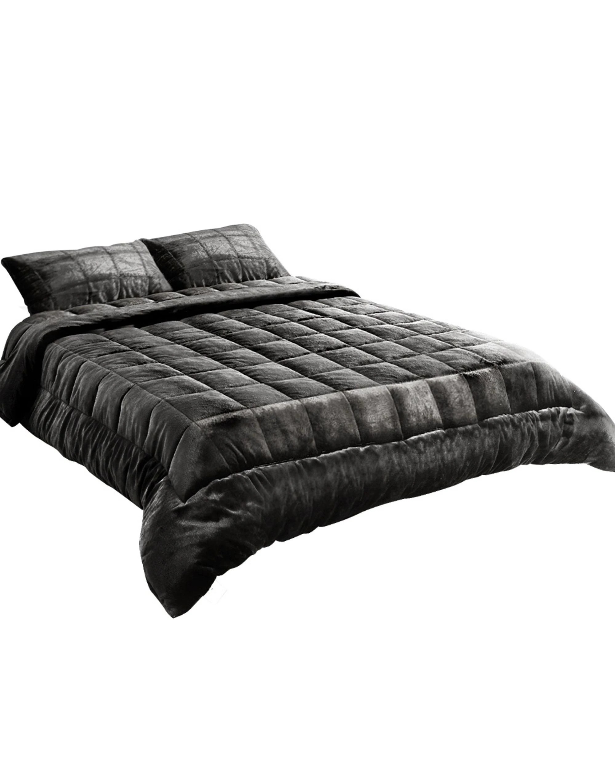 1 Giselle Bedding Faux Mink Quilt Charcoal Double - Double Bed - Charcoal, 1 of 8