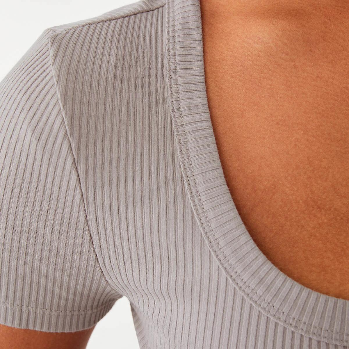 8 Short Sleeve Ribbed Square Neck T-shirt Satellite, 8 of 9