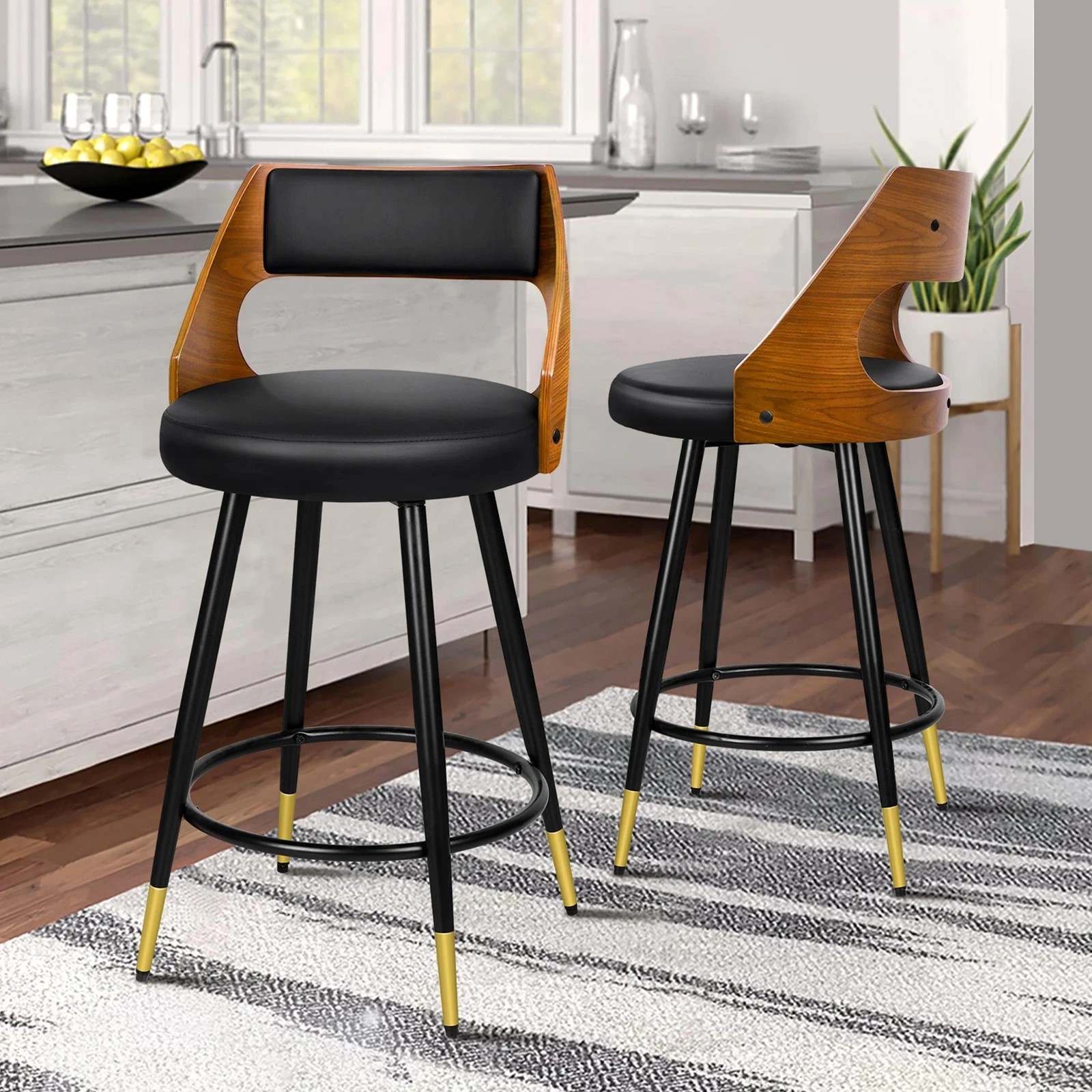 9 Alfordson 4x Swivel Bar Stools Morgan Kitchen Wooden Dining Chair - Black, 9 of 10