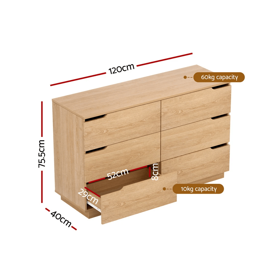 3 Artiss 6 Chest of Drawers Dresser Table Pine - Natural, 3 of 8