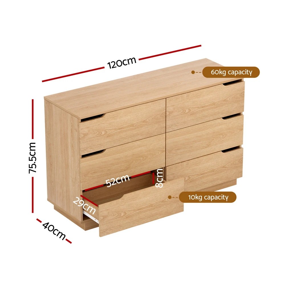 3 Artiss 6 Chest of Drawers Dresser Table Pine - Natural, 3 of 7