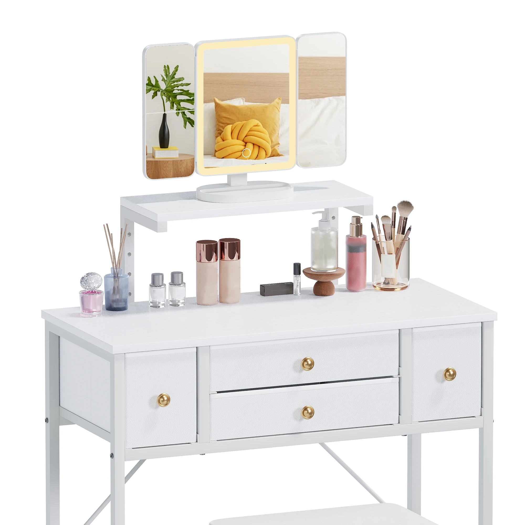 5 Advwin Dressing Table with LED Mirror 4-Drawer Height-Adjustable Stand - White, 5 of 7