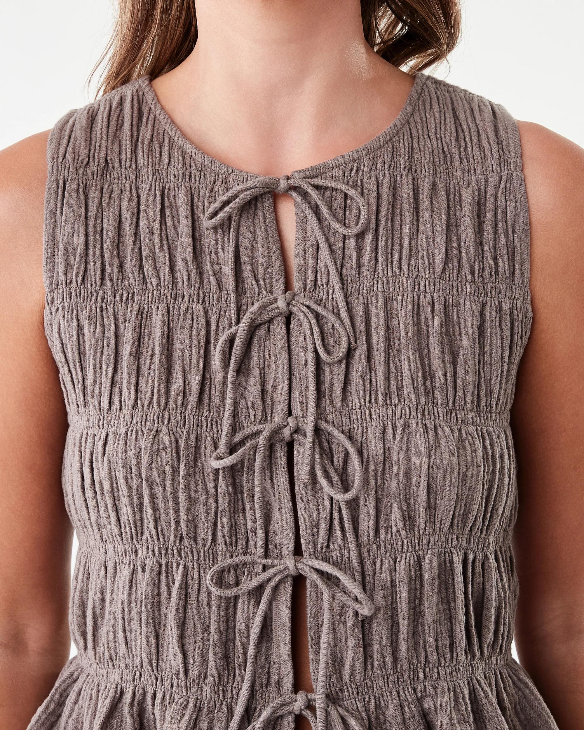5 Sleeveless Multi Tie Front Top Taupe Brn, 5 of 7
