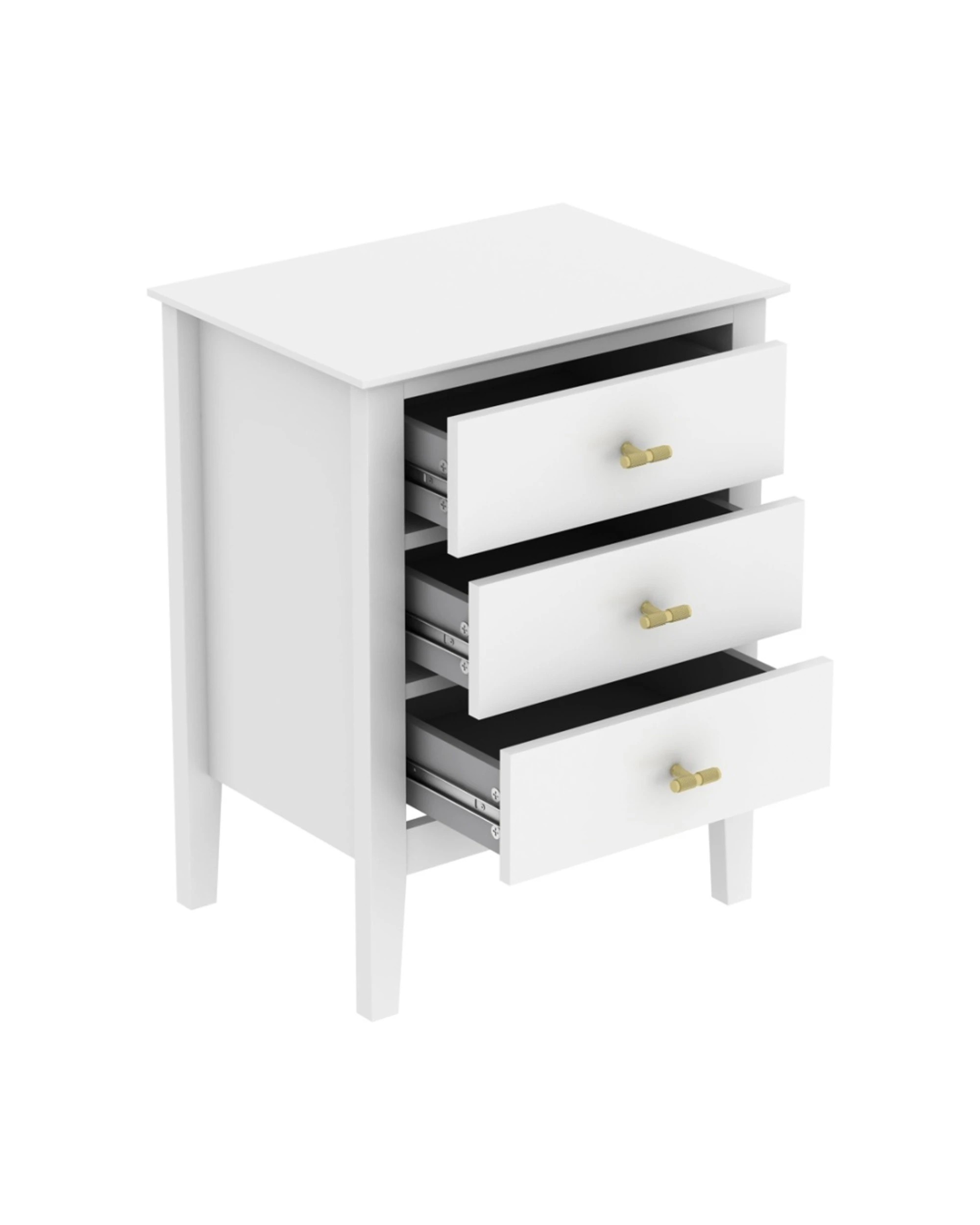 4 Alpine Bay Harper 3 Drawer Side Table Handles Classic Design 48x35x61.5cm - White, 4 of 6