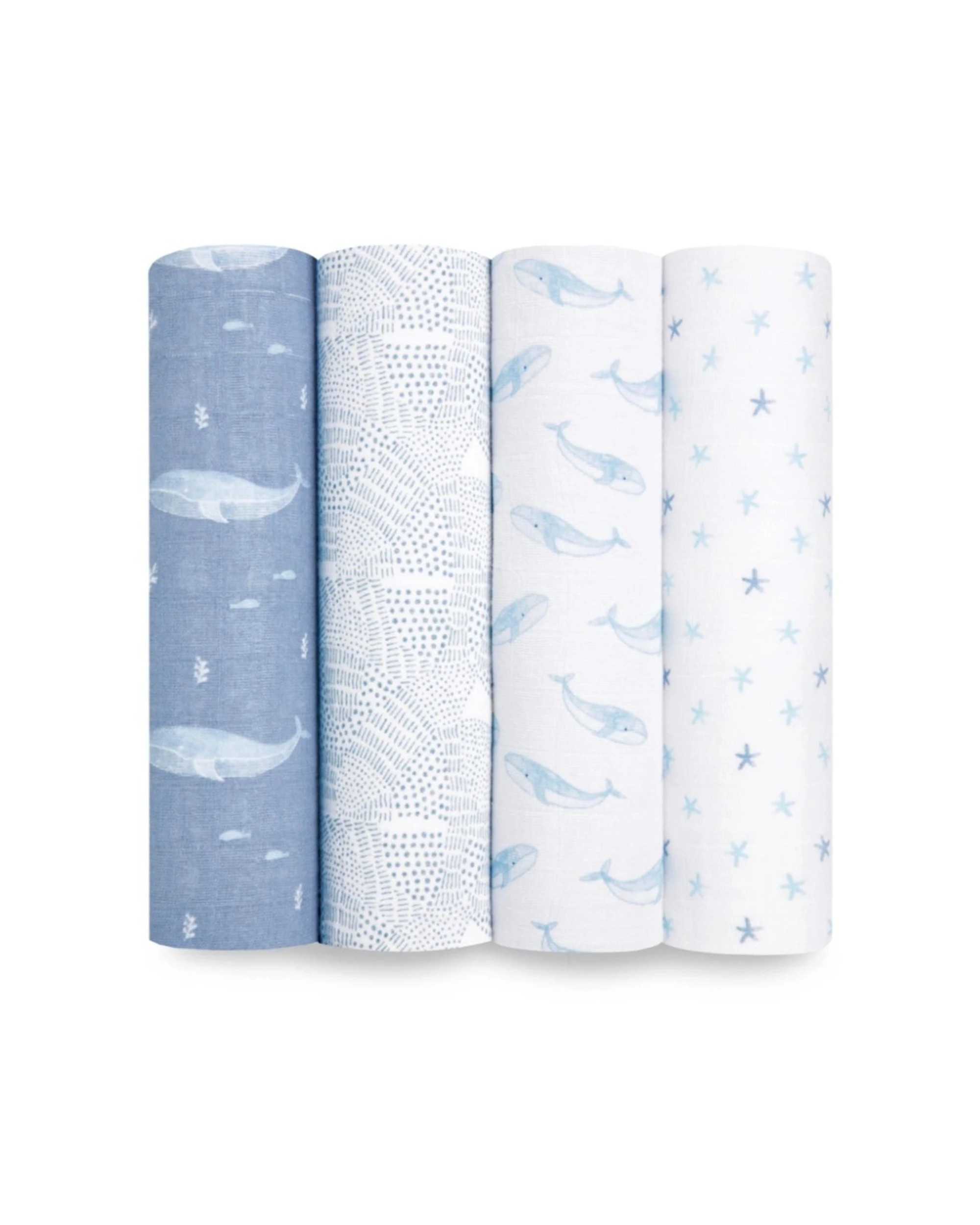 1 Aden and Anais 4pc Baby Swaddles Organic Cotton Muslin 120cm Set Oceanic - Blue, 1 of 4