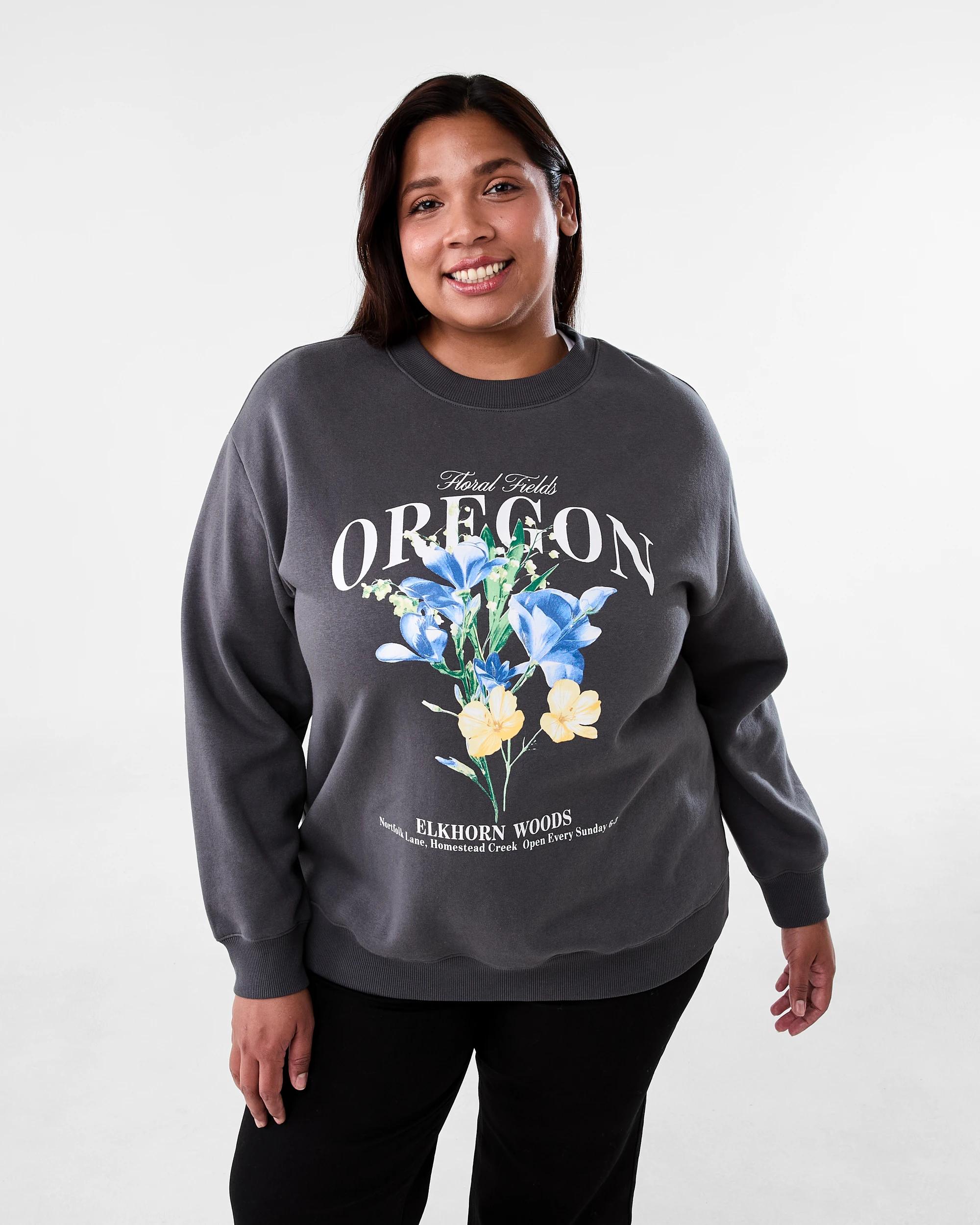 1 Curve Long Sleeve Crew Neck Sweatshirt Oregon, 1 of 6