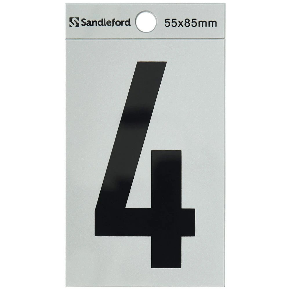 1 Sandleford 4 Self-adhesive Numeral Silver 85mm, 1 of 1