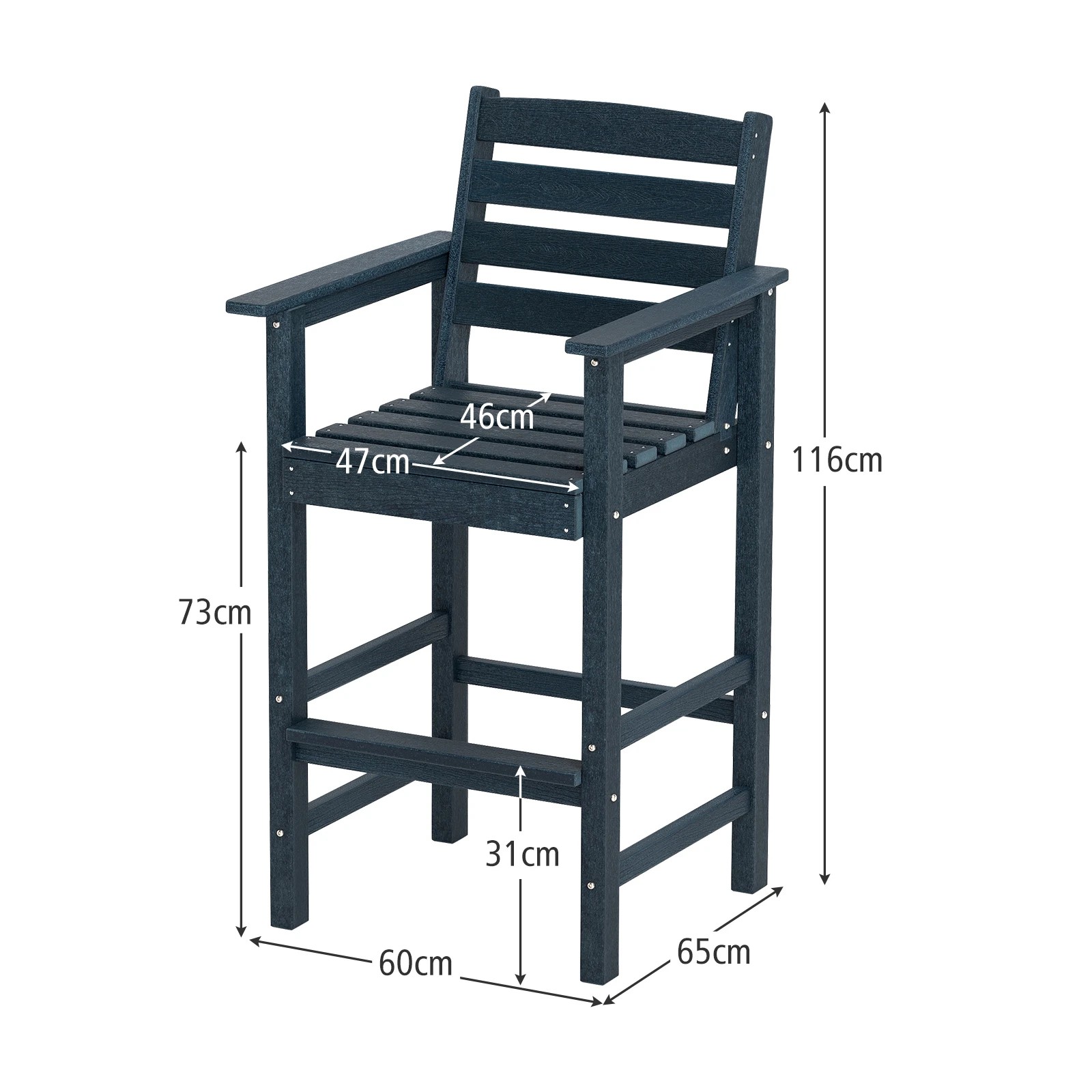 2 Costway 2x Outdoor Dining Chair Bar Chairs w/Wide Armrests & Footrest Patio Lounge - Blue, 2 of 2