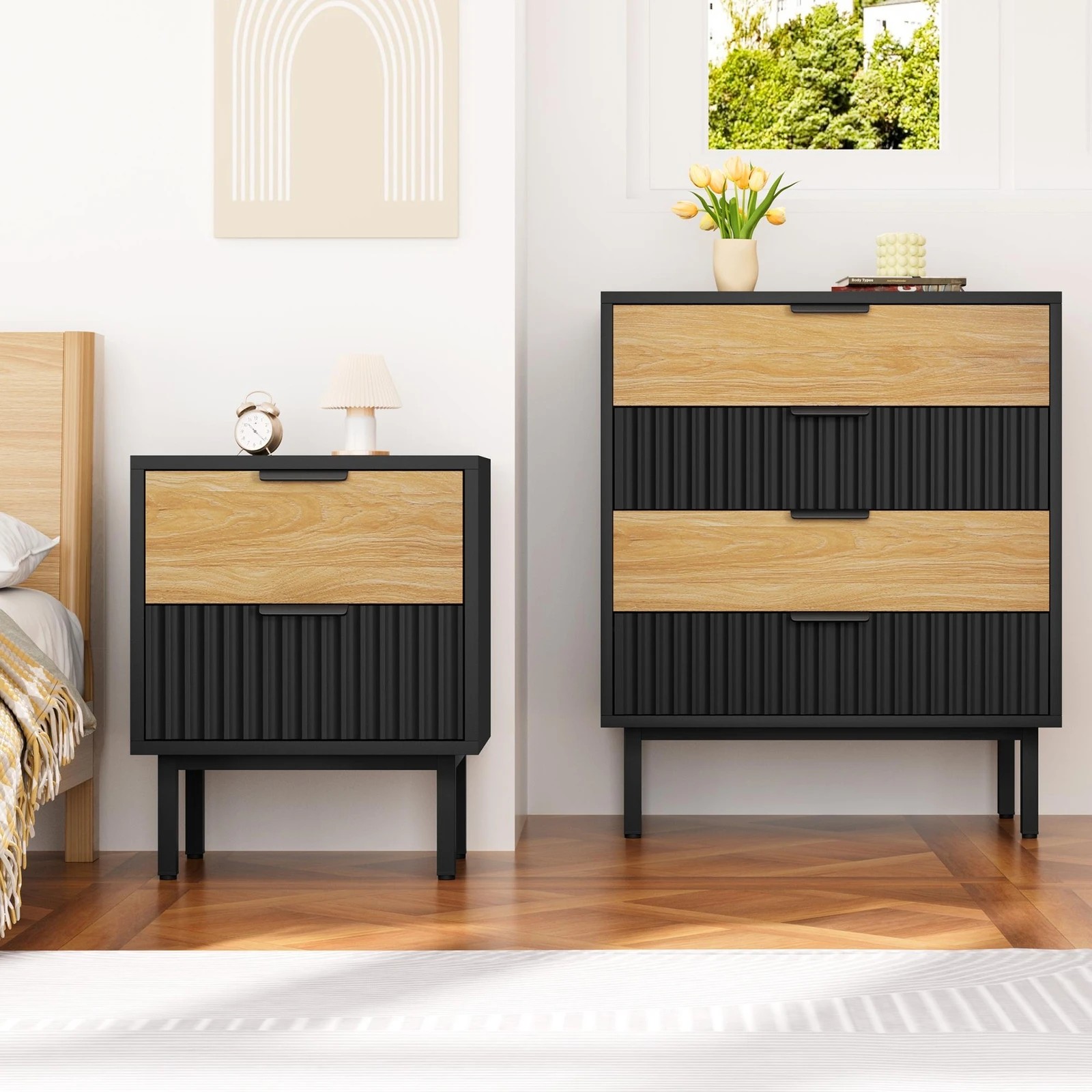 2 Alfordson 4 Chest of Drawers Bedside Table Storage Cabinet Set Dresser - Black, 2 of 10