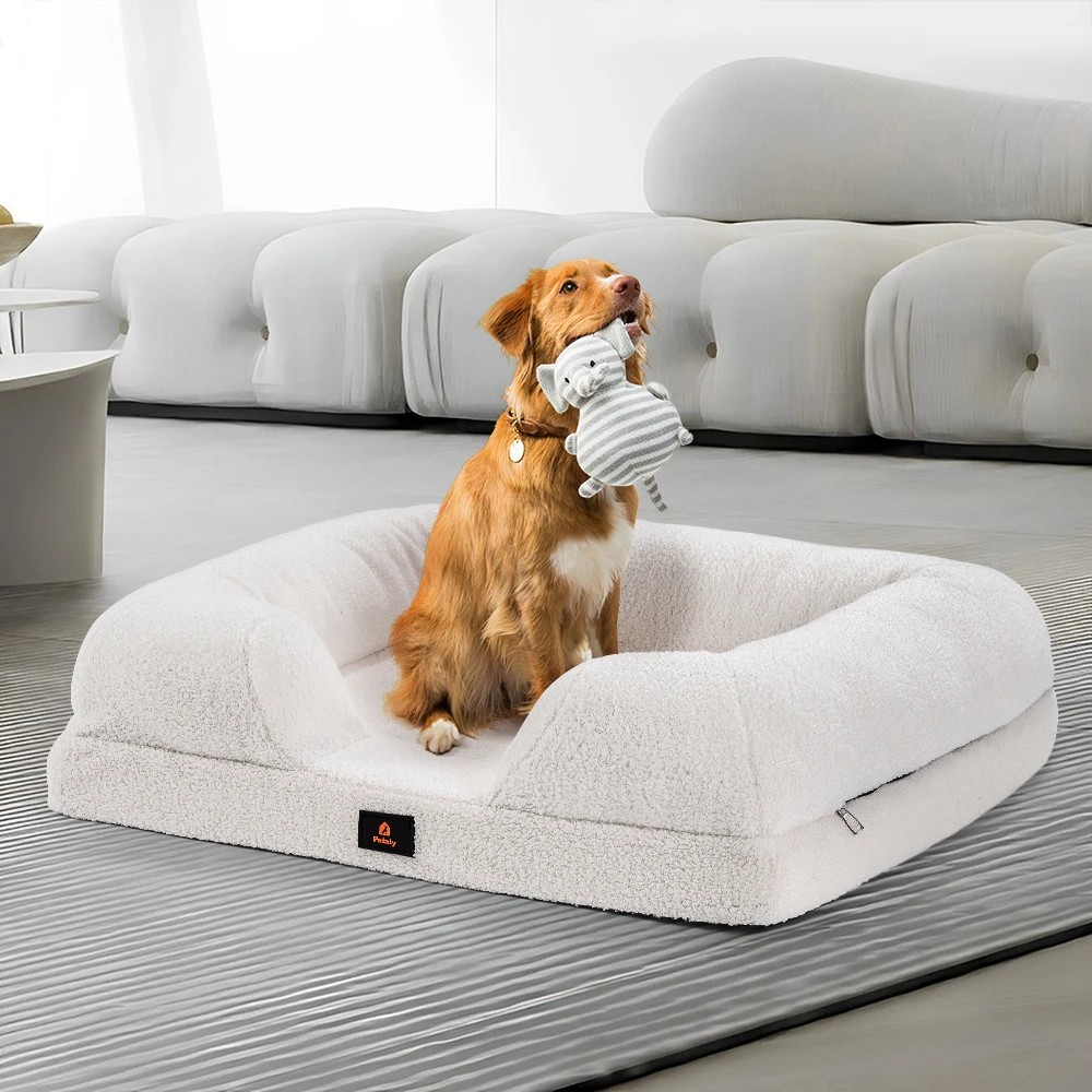 3 Petzly Memory Foam Dog Bed Pet Sofa Calming Bed Washable Removable Large - White, 3 of 3
