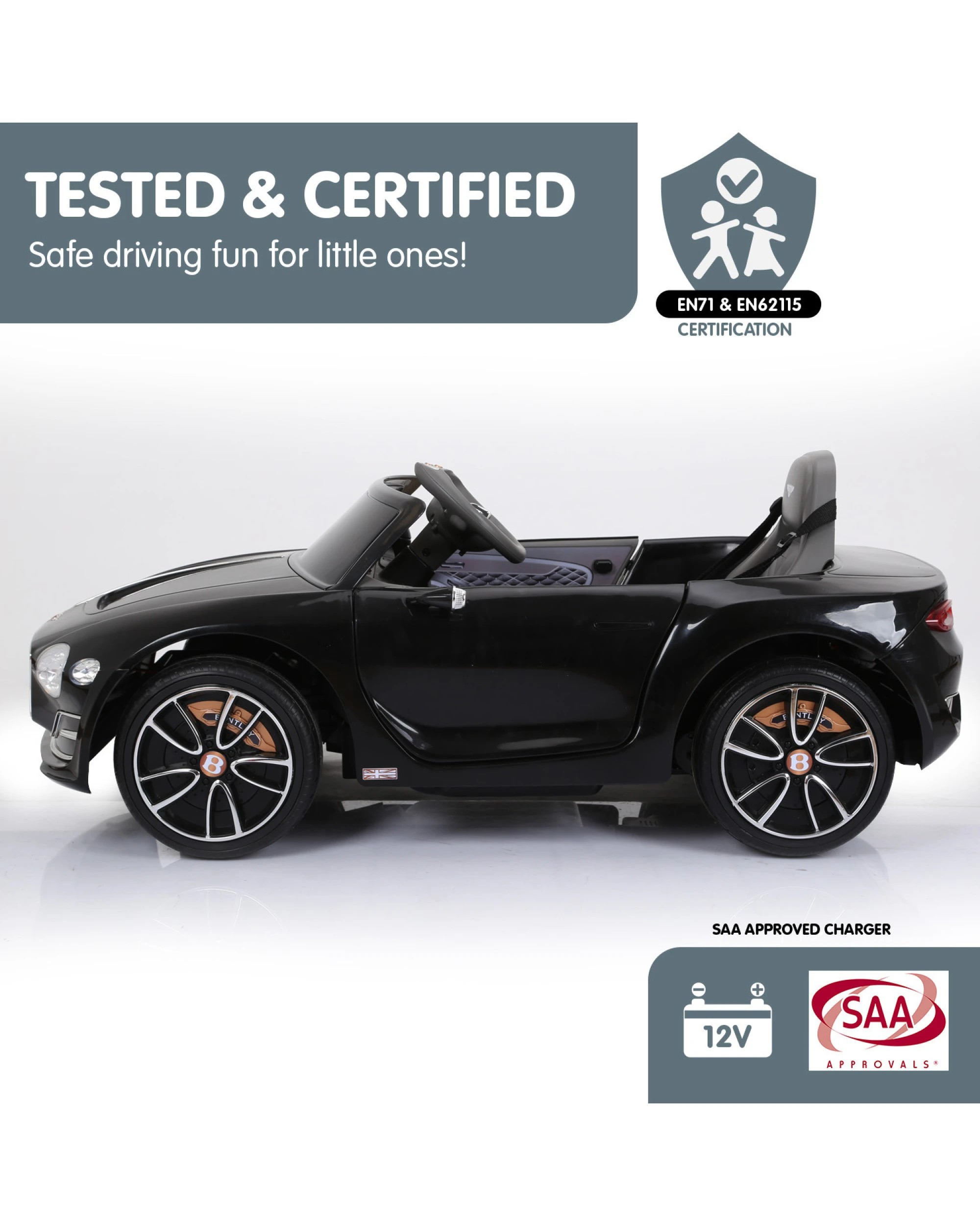 9 Kahuna Bentley Exp 12 Licensed Speed 6E Electric Kids Ride On Car - Black, 9 of 10