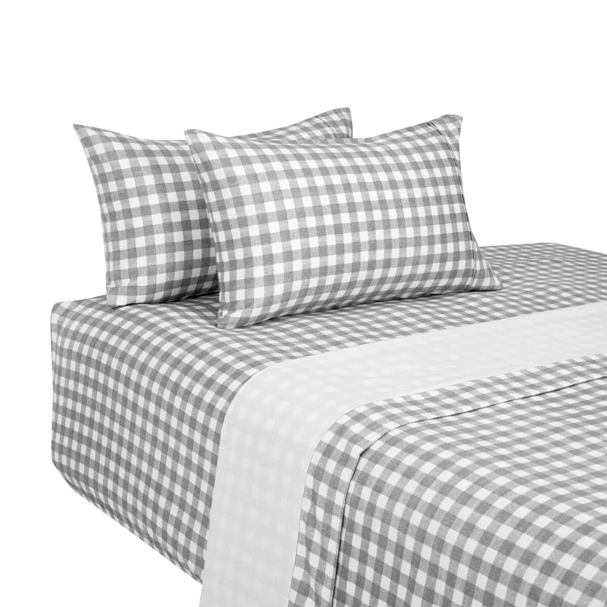 5 Gingham Cotton Flannelette Sheet Set - Queen Bed, Grey, 5 of 7