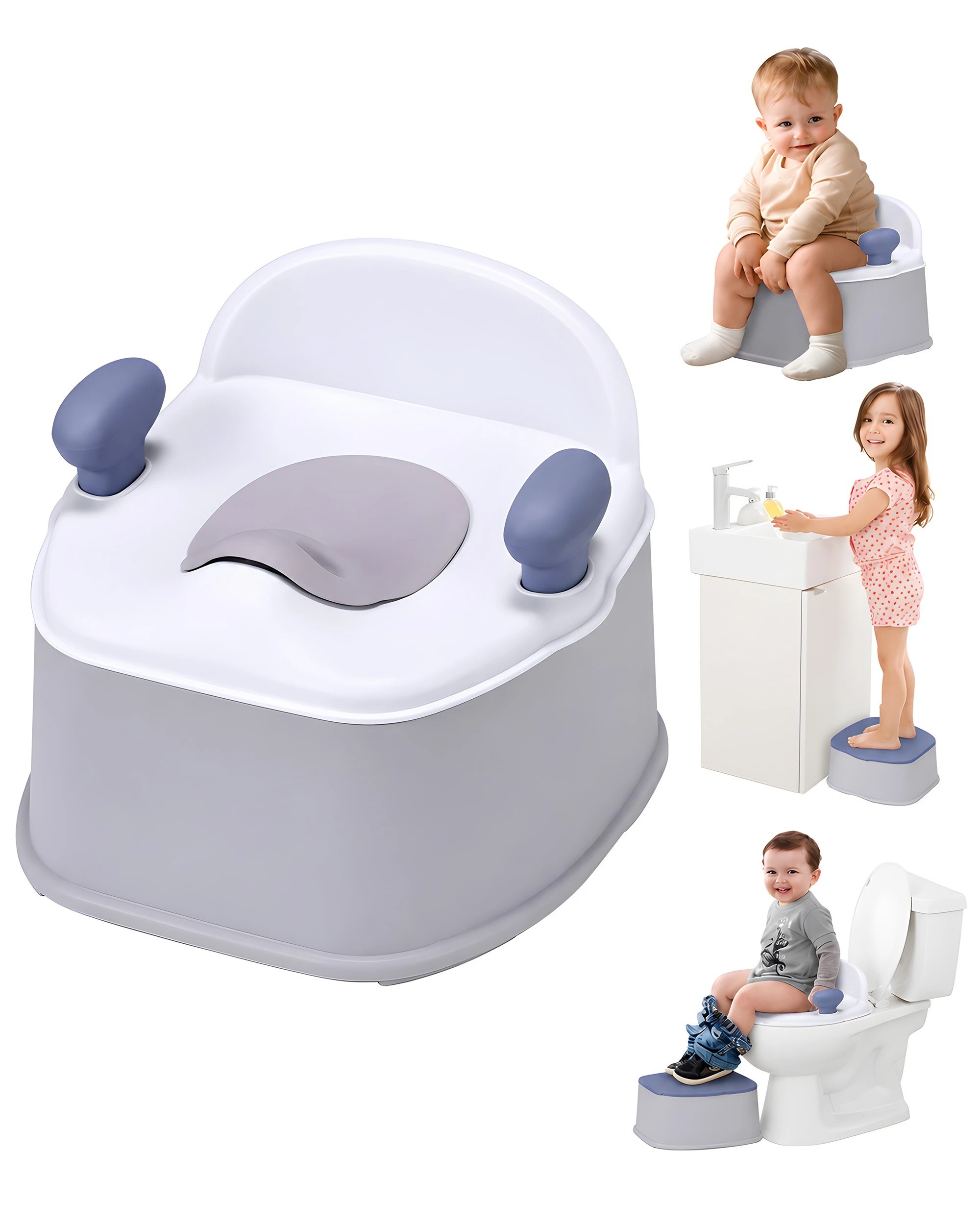 2 PlayPals 3-in-1 Kids Potty Toilet Trainer Toddler Toilet Training Seat w/ Interactive Musical Mat Grey, 2 of 10