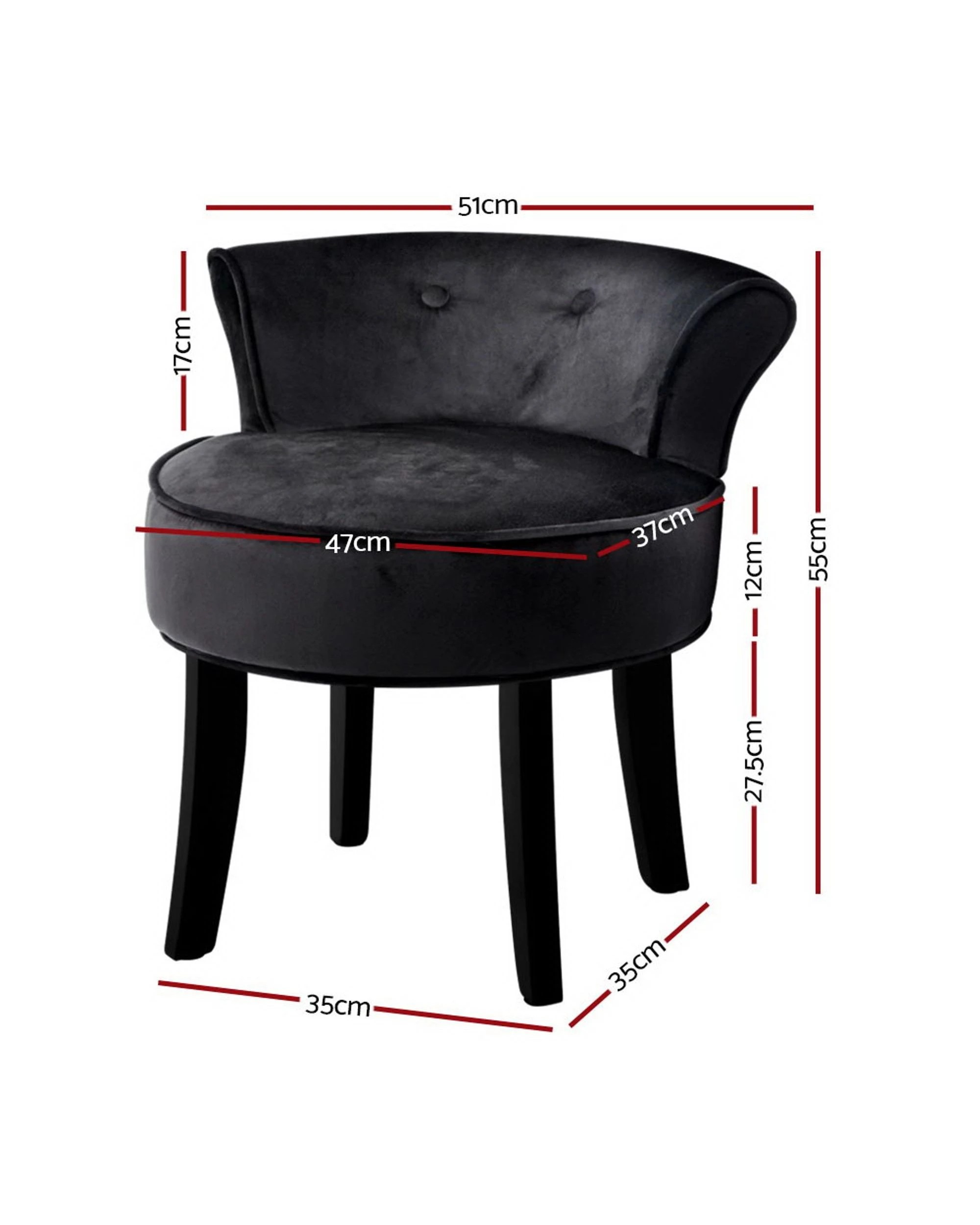 2 Artiss Vanity Stool Velvet  Abella - Black, 2 of 6