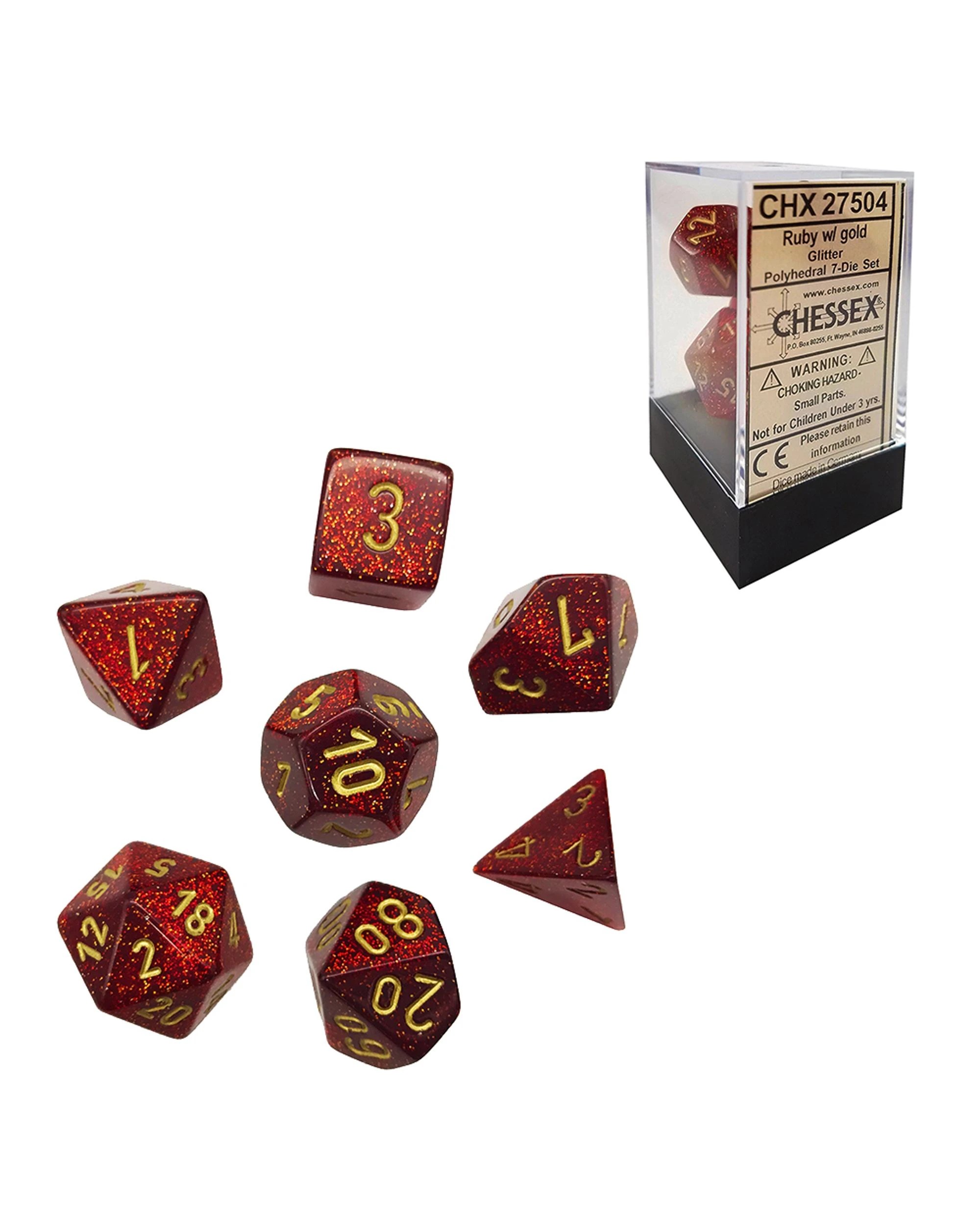 1 Chessex Glitter Polyhedral 7-Die Dice Set - Ruby and Gold, 1 of 1