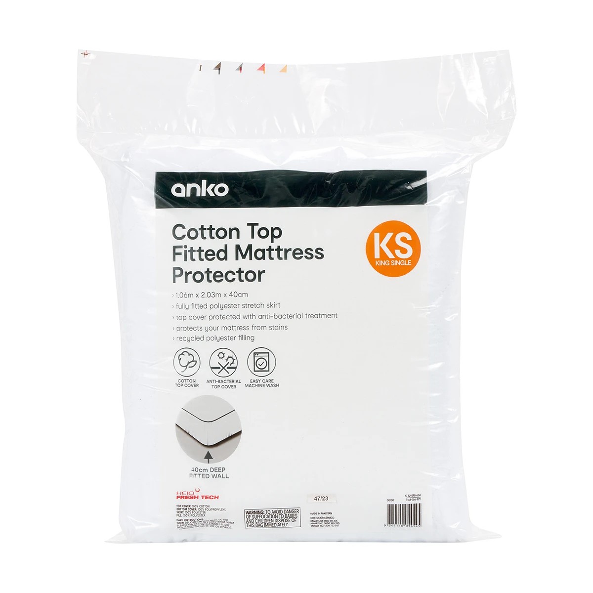 1 Cotton Top Fitted Mattress Protector - King Single Bed, White, 1 of 4