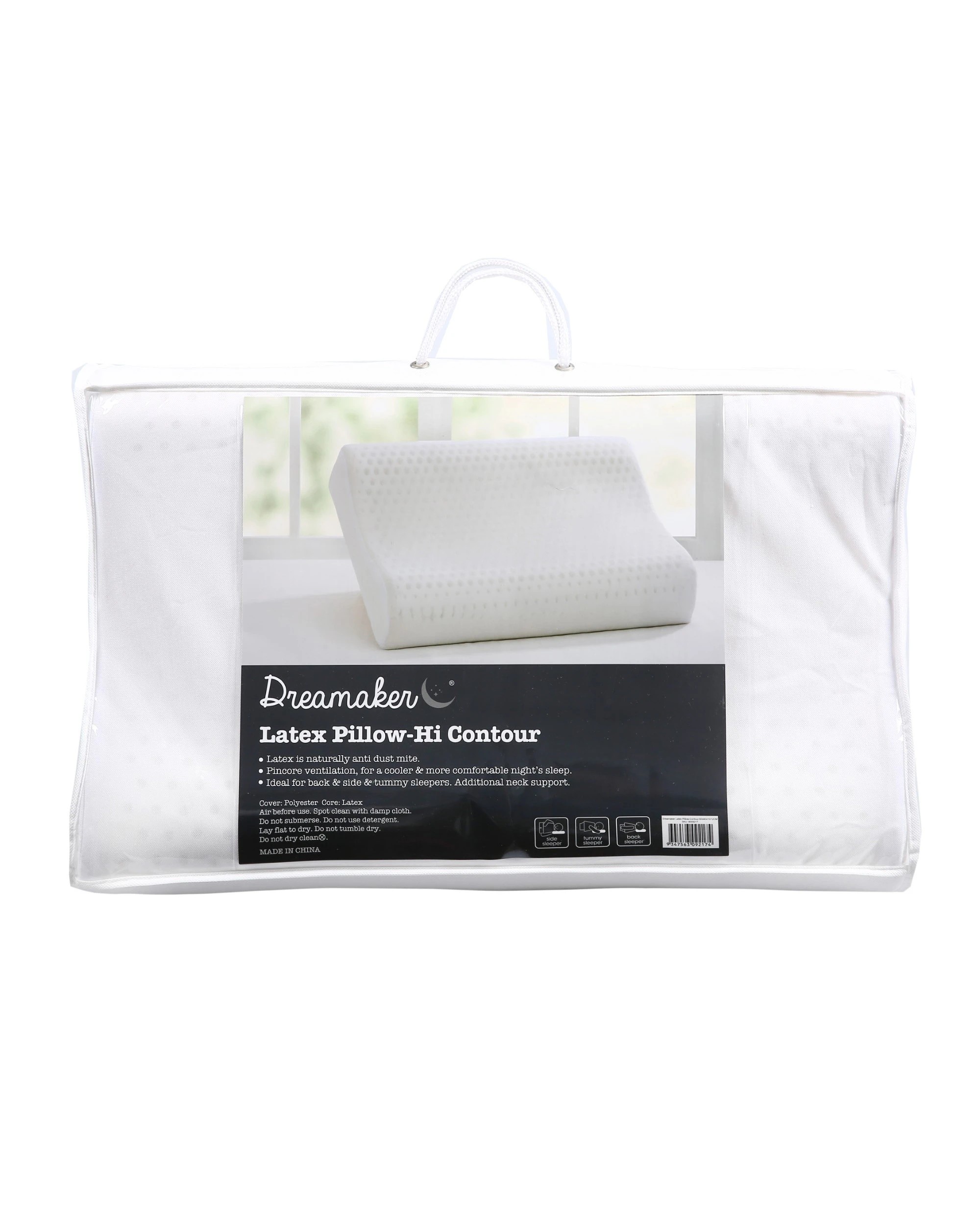 4 Dreamaker 100% Natural Contoured Pincore Latex Pillow 60x40cm - White, 4 of 4