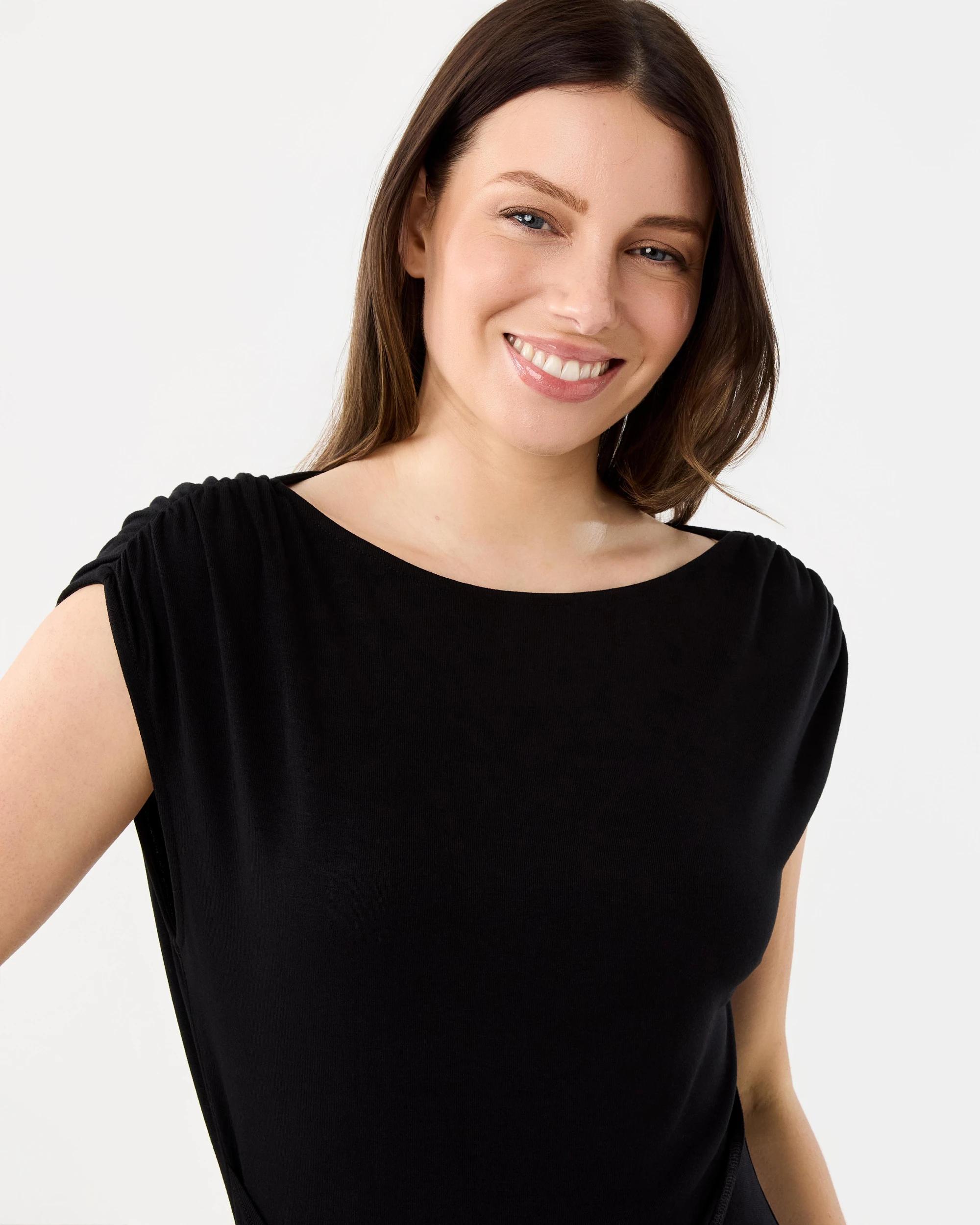 4 Short Sleeve Jersey Gold Detail Midi Dress Black, 4 of 7