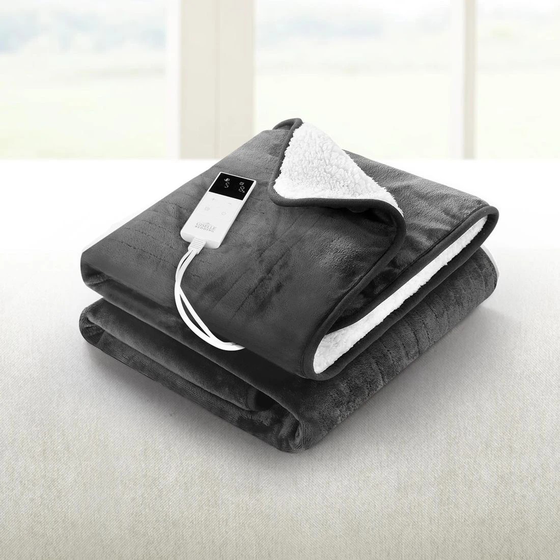 1 Giselle Electric Throw Rug Heated Blanket Double Sided - Grey, 1 of 8