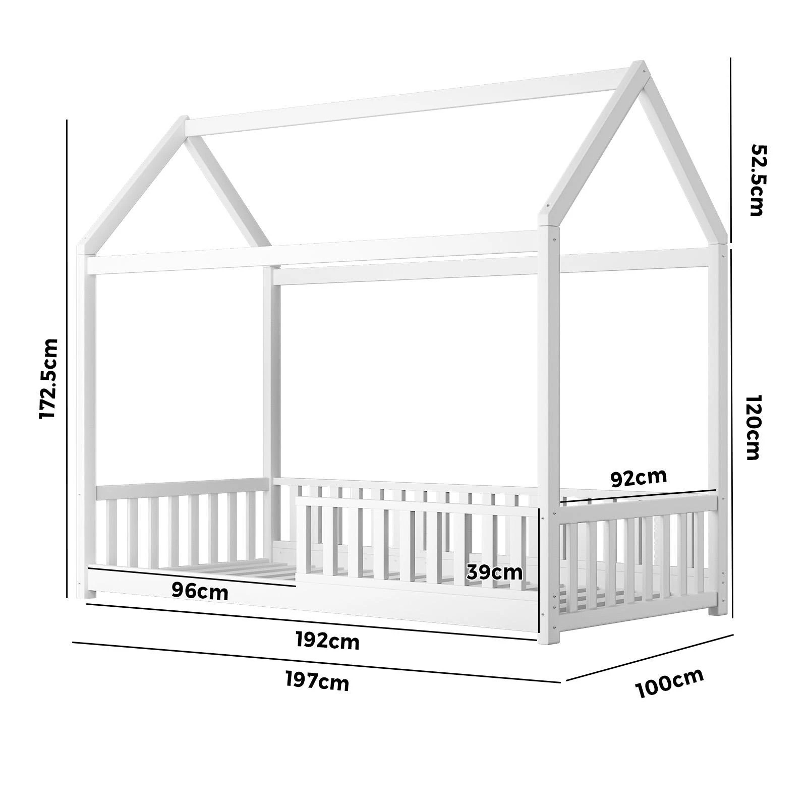 4 Oikiture Kids Wooden Bed Frame House Beds Platform Timber Pine Single
 - White, 4 of 10