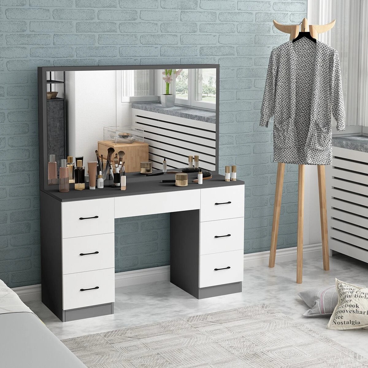 6 LUXSUITE Dressing Makeup Table Vanity Dresser with Mirror, 6 of 9