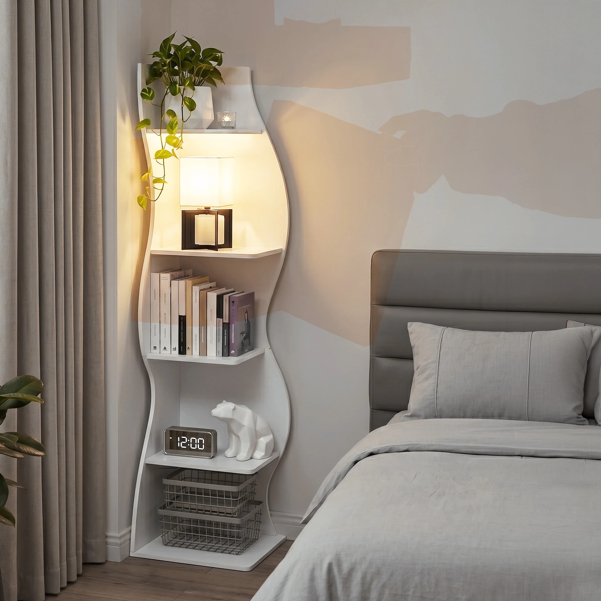 6 Artiss 5-Tier Bookshelf Corner Shelf S-shaped Storage Rack - White, 6 of 8