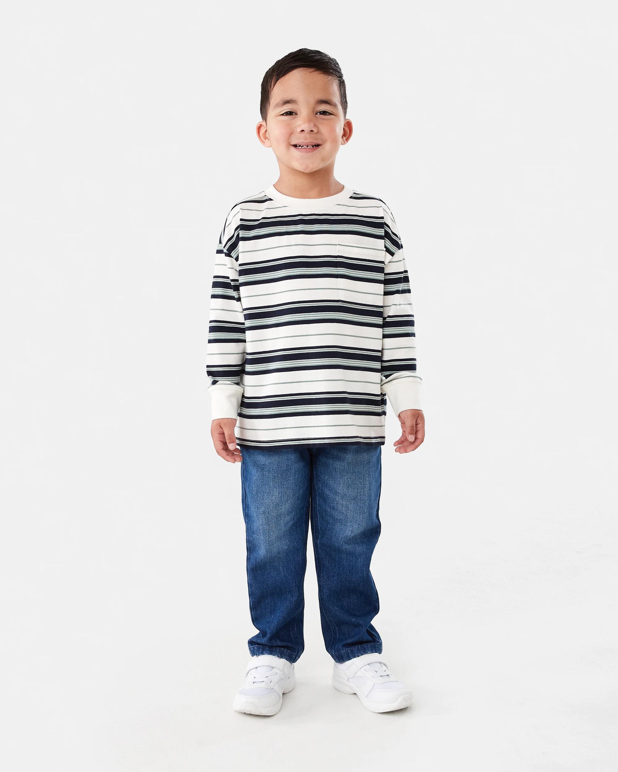7 Long Sleeve Stripe T-shirt with Pocket Wht Stripe, 7 of 8