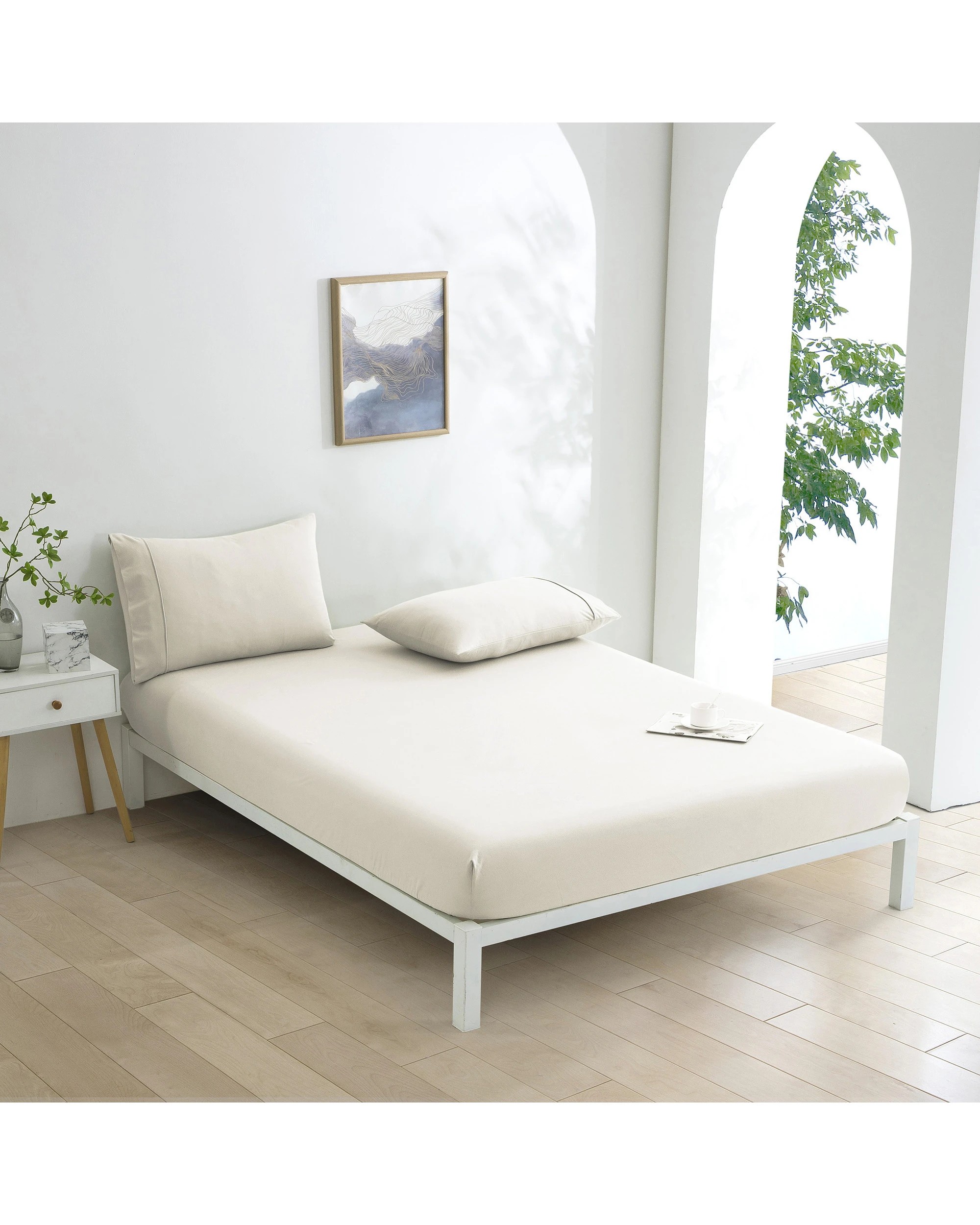 1 Dreamaker Micro Flannel Combo Fitted Sheet Set - Single Bed - Cream, 1 of 7