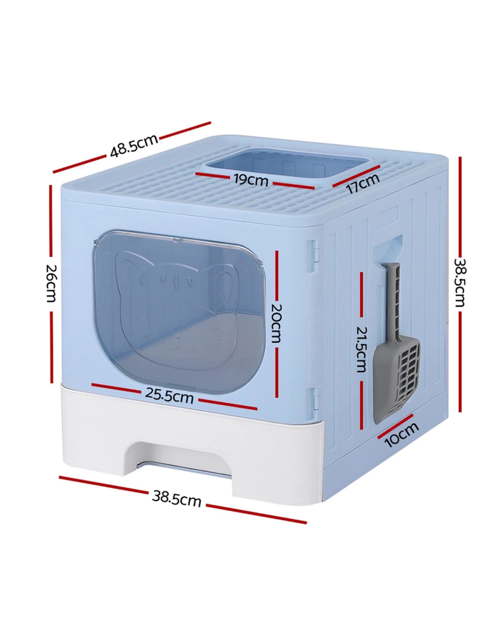 2 i.Pet Cat Litter Box Large Tray Kitty Toilet Enclosed Hooded Foldable Scoop - Blue, 2 of 7