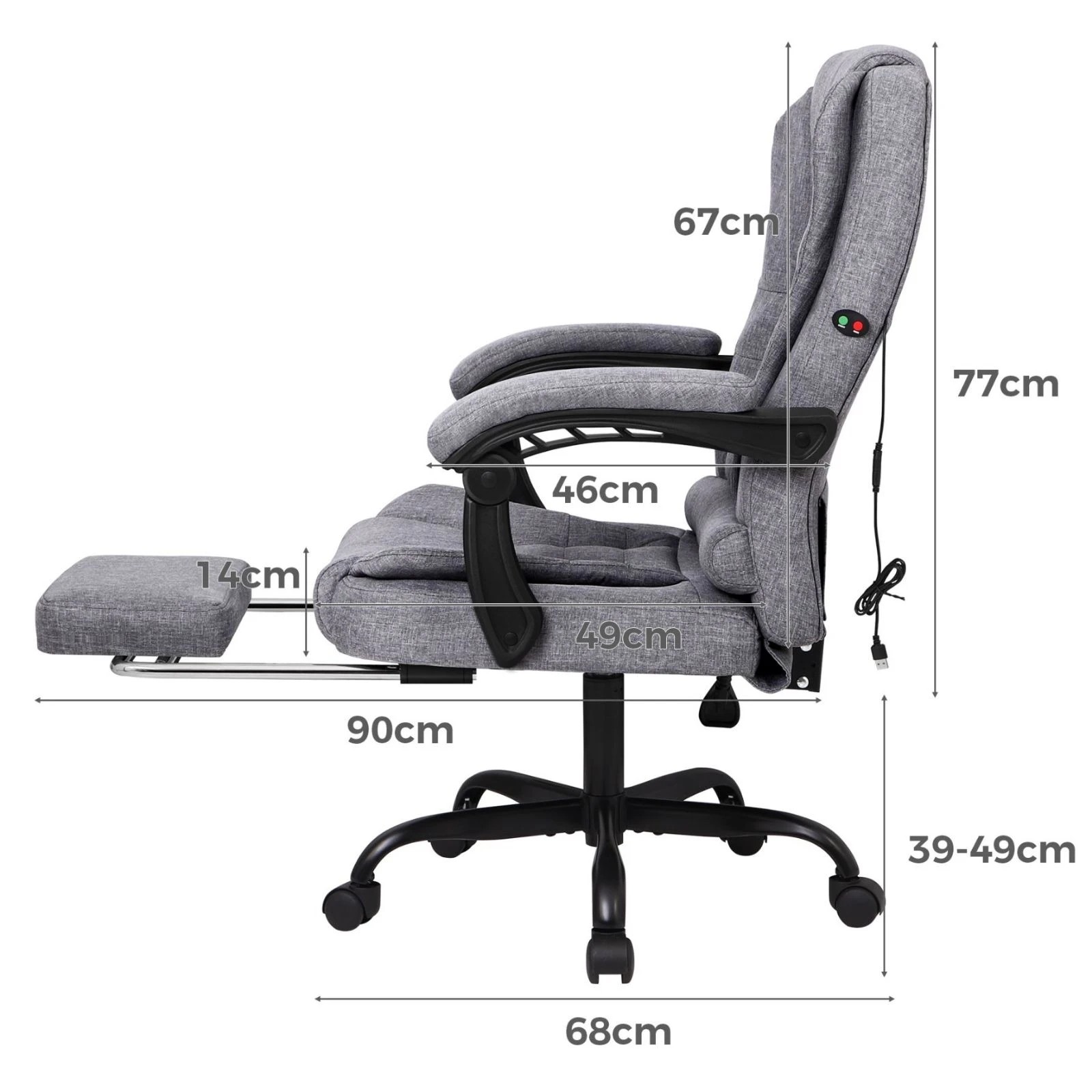 4 Alfordson Massage Office Chair Grey Fabric Footrest Executive Gaming Racing Seat - Grey, 4 of 10