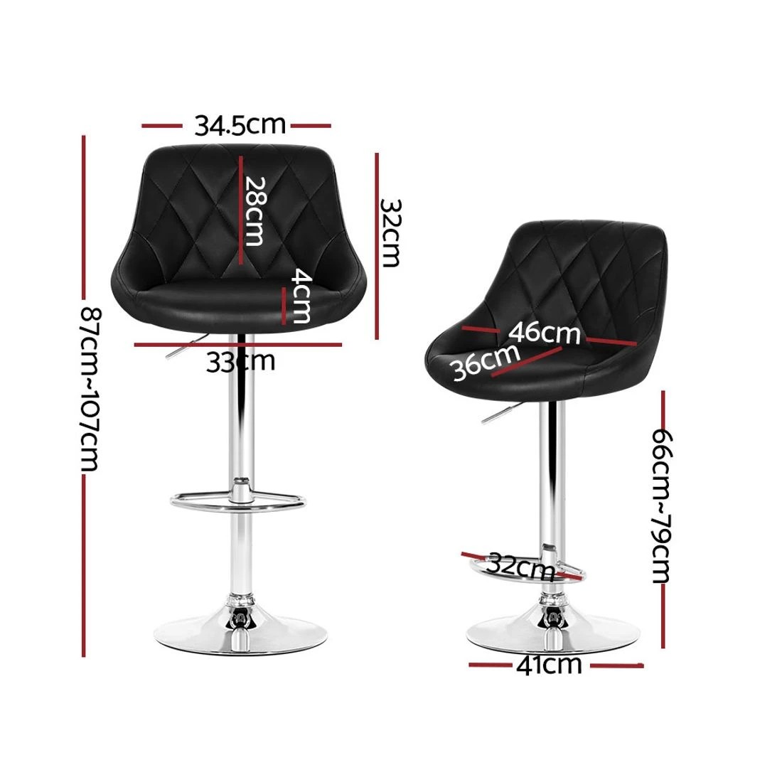 2 Artiss 4x Bar Stools Leather Padded Gas Lift - Black, 2 of 4
