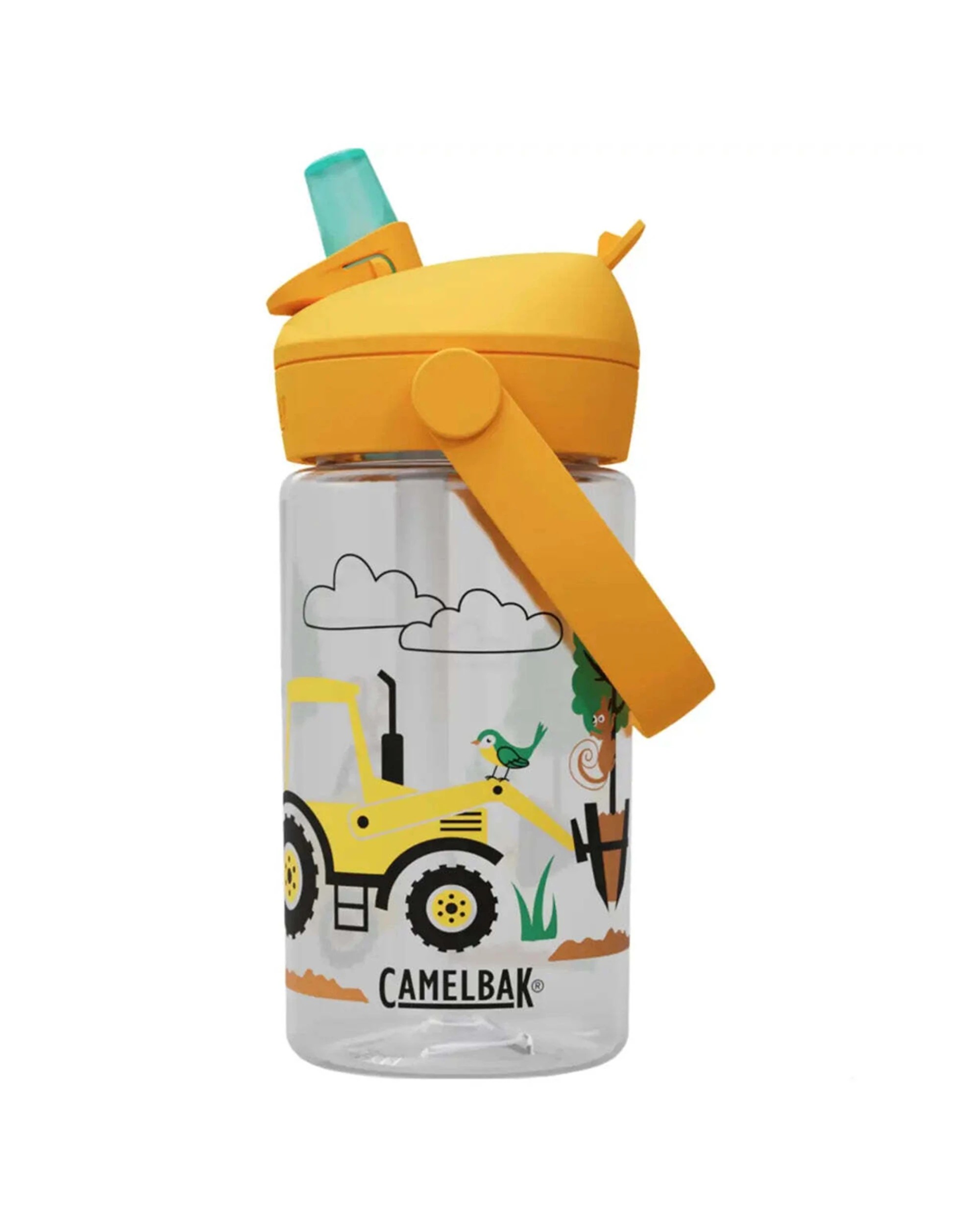 1 CamelBak Kids Thrive Flip Straw 400ml Drink Bottle Leakproof Tractors and Trees - Grey, 1 of 4