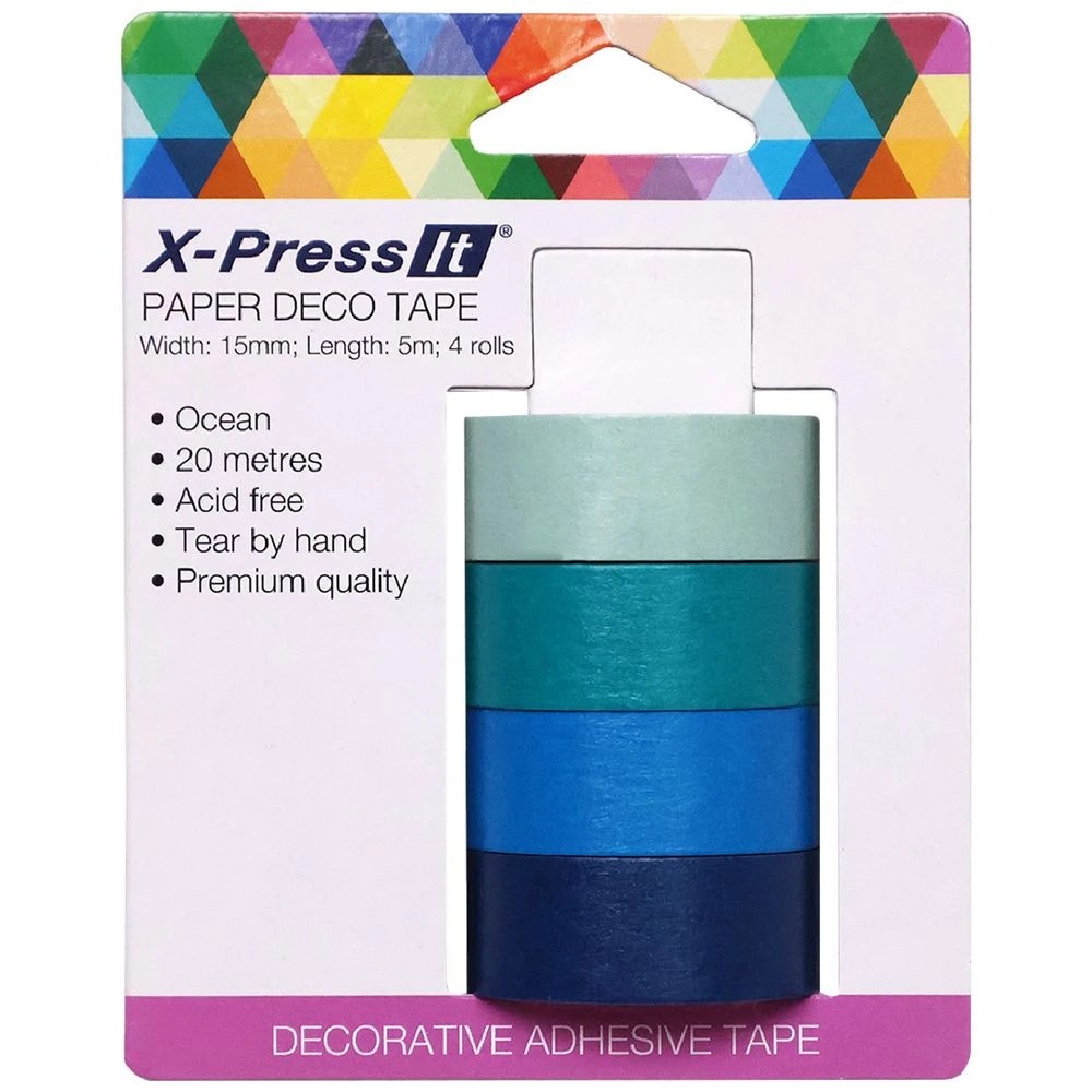 1 X-Press It Paper Deco Tape 15mm x 5m Ocean 4 Pack, 1 of 3