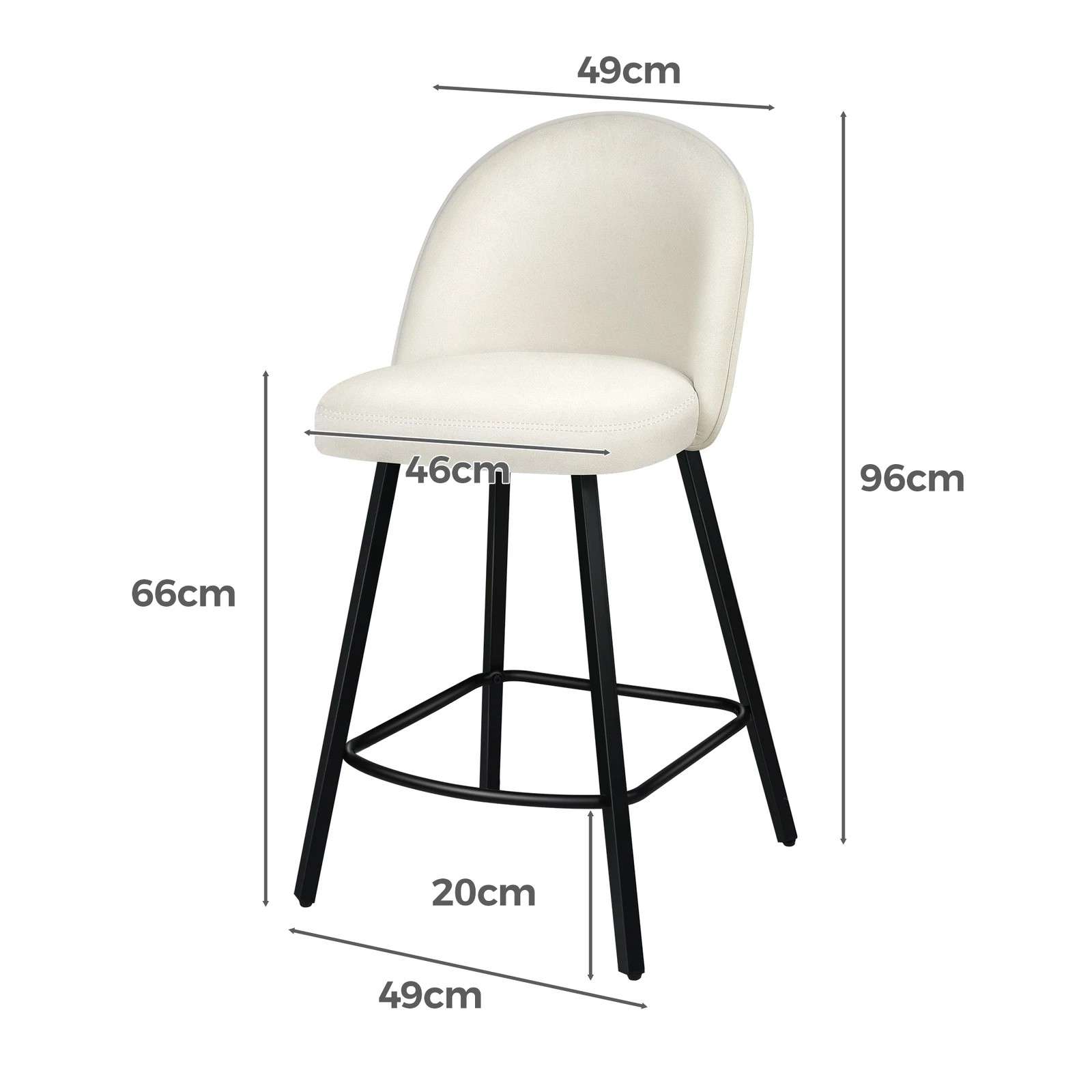 3 Alfordson 2x Bar Stools Velvet Chair - White, 3 of 8