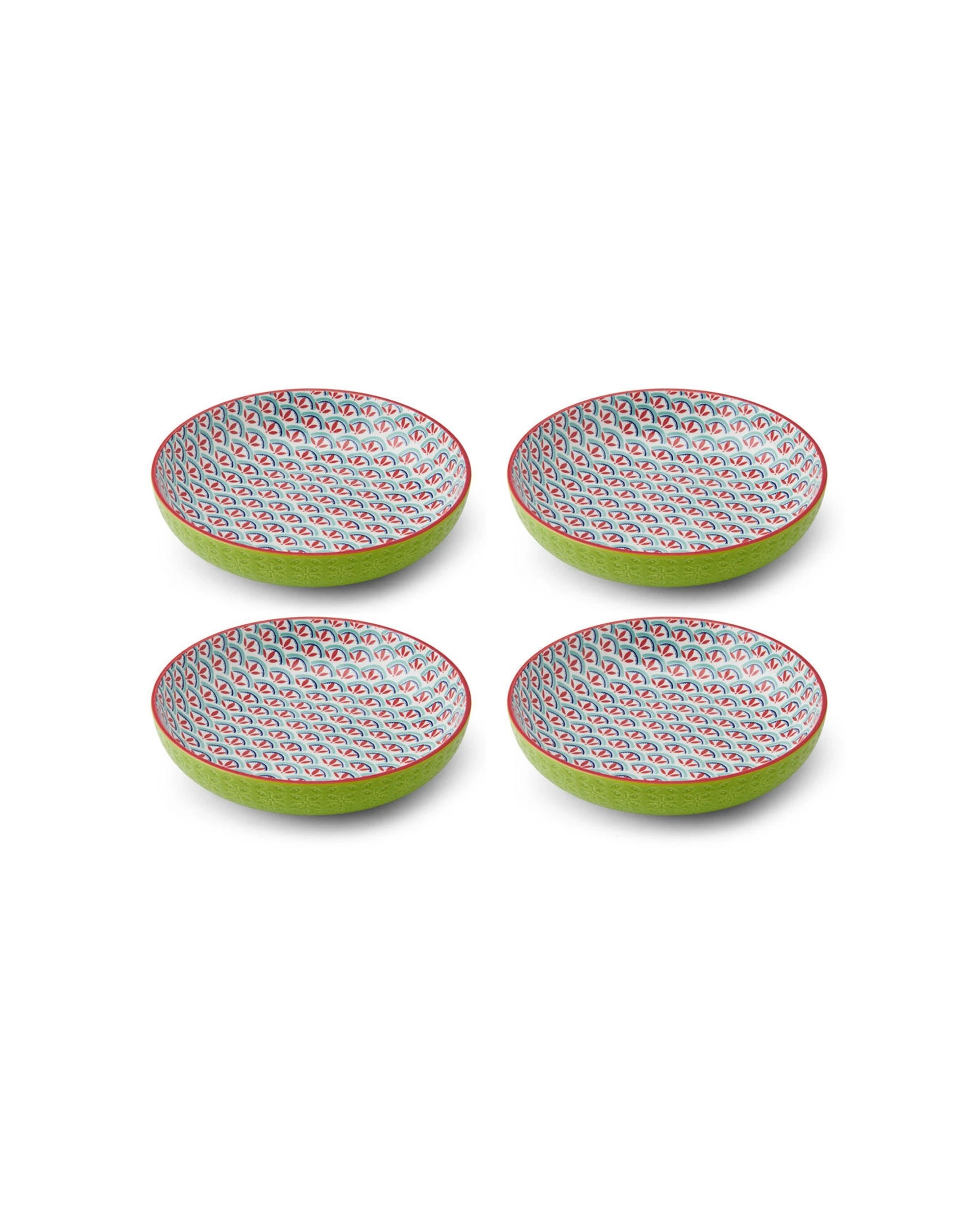 1 Mikasa 4PK Geometric Line Ceramic Bowl Round Dinnerware Stoneware 21cm - Green, 1 of 8