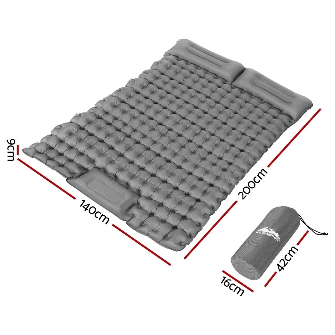 2 Weisshorn Self Inflating Mattress Camping Sleeping Mat Air Bed Double Pillow Bag - Grey, 2 of 5