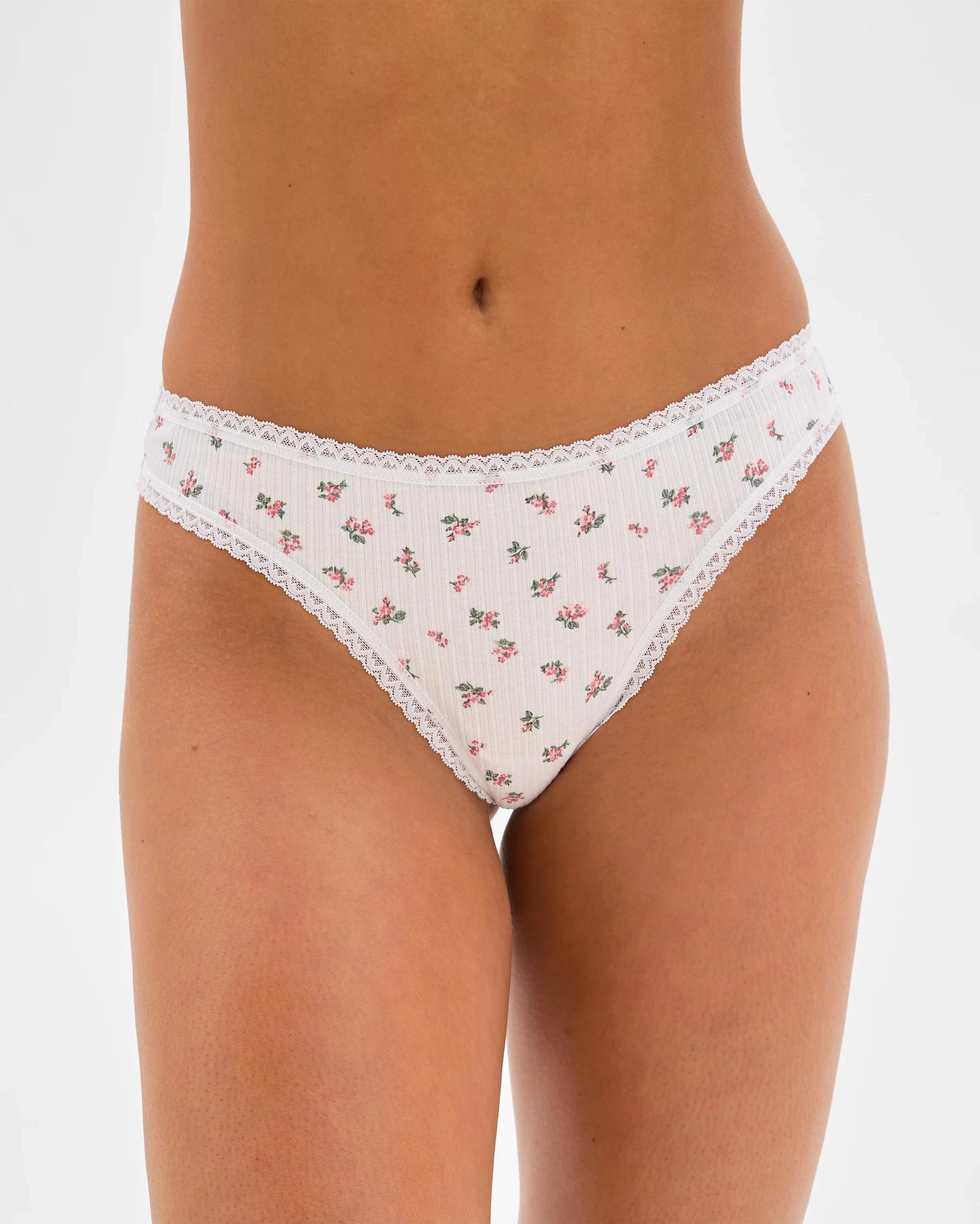 2 Lily Loves Australian Cotton 3 Pack Pointelle G-String Briefs FRUIT DOVE/ORCHID SMOKE/PINK ROSE DITSY WHITE, 2 of 3