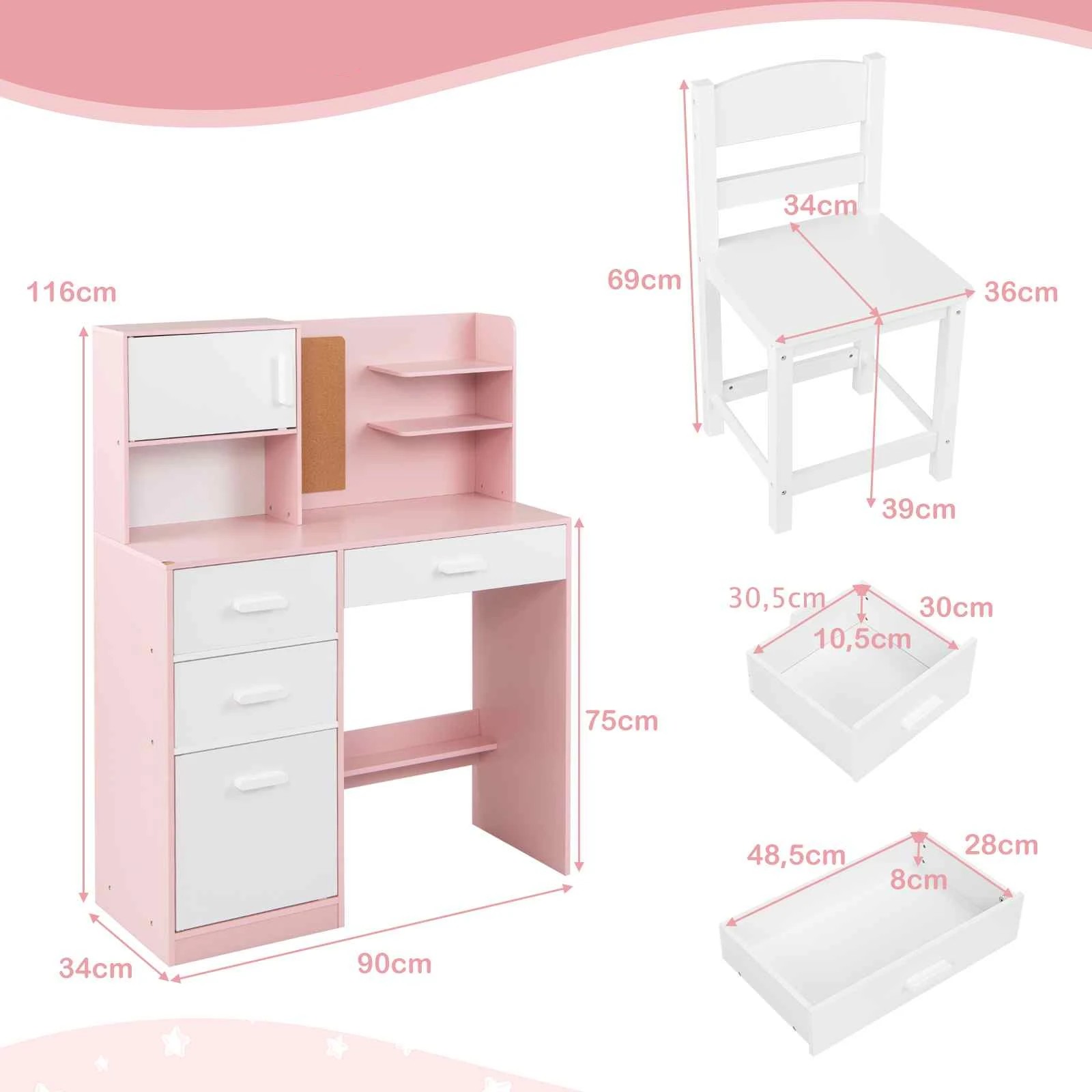 Costway Kids Wood Desk Chair Set Study Table Reading Home Student ...
